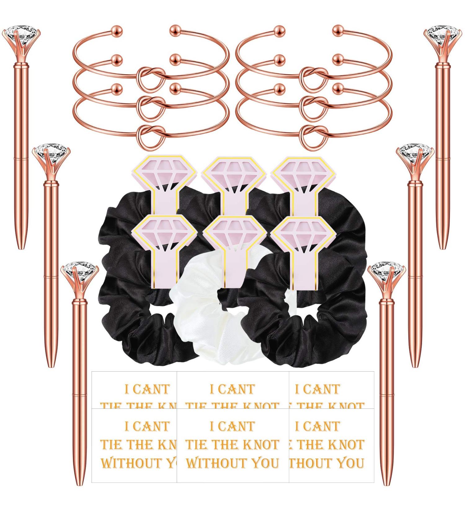 Bridesmaid Proposal Accessory Set - 24 Pcs Scrunchies, Hair Ties, Diamond Pen, Love Knot Bracelets with Cards - Perfect for Wedding Parties (White and Black) - Buy Online on GoSupps.com