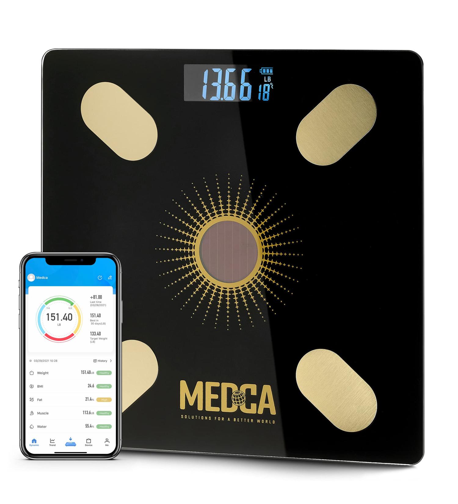 Smart Digital Solar Powered Body Fat Scale for Precise Weight, BMI, and Body Composition Tracking - Smartphone App for Progress Monitoring - Buy Online on GoSupps.com