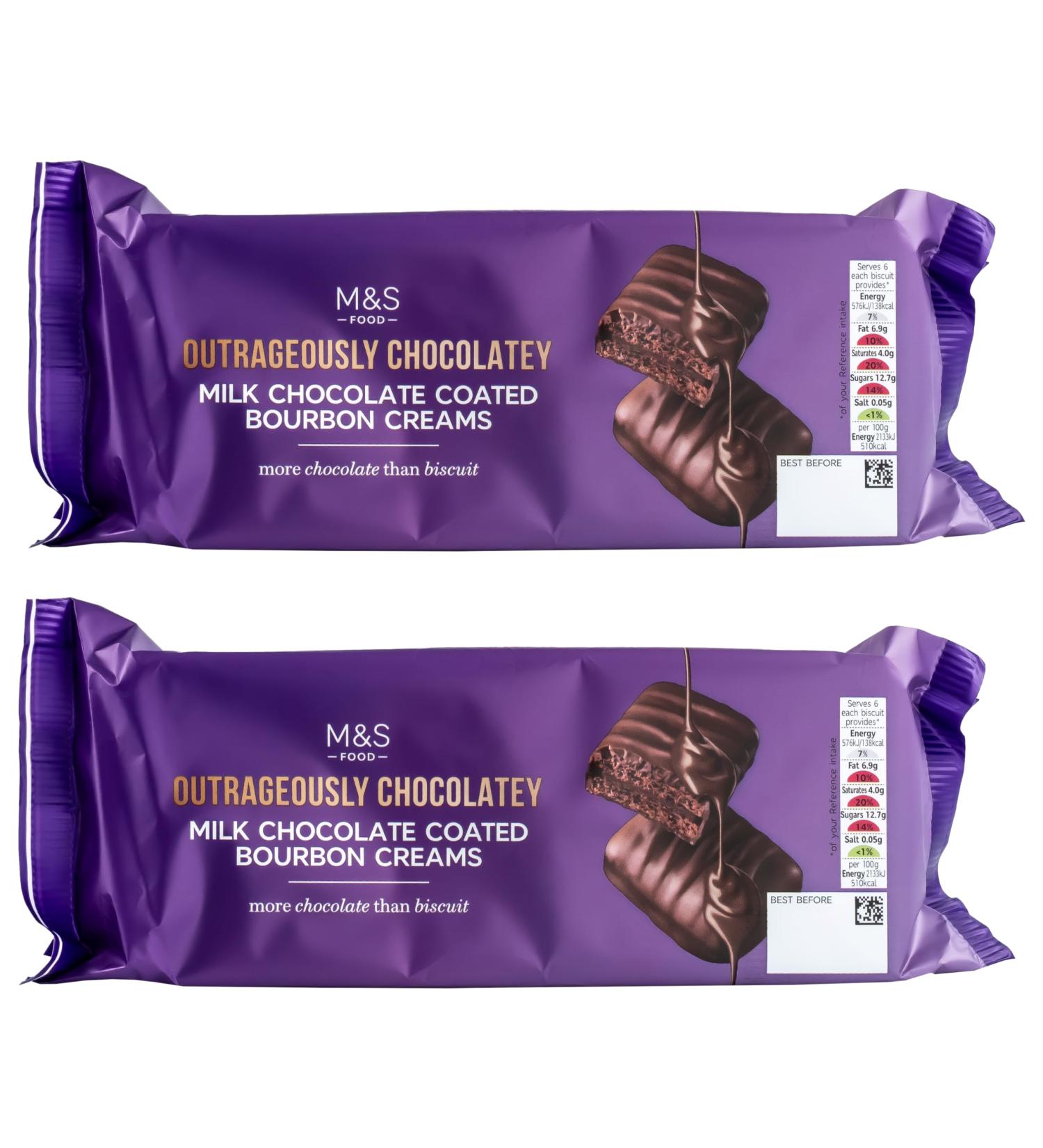 M&S Outrageously Chocolately Milk Chocolate Coated Bourbon Creams Thick Coated Biscuits - Set of 2 x 162g Packs