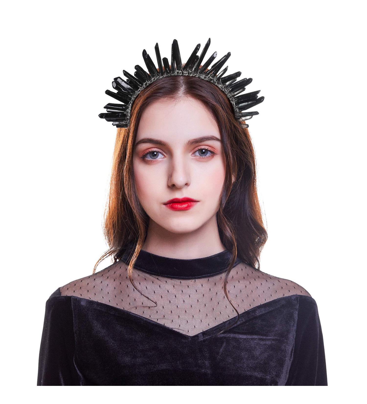 Raw Crystal Quartz Crown Headband - Handmade Tiara for Women - Black Stone Headband for Wedding and Parties - Buy Online on GoSupps.com