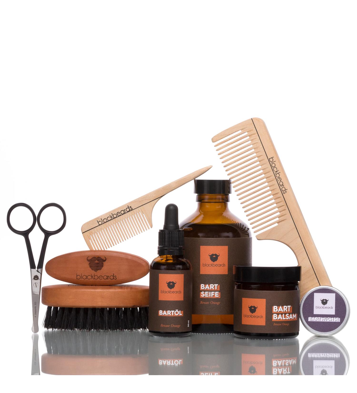 Blackbeard's Ultimate Beard Care Set - Benzoe-Orange Fragrance | Oil Balm Soap Brush Comb & Shears | Perfect Gift for Beards - Buy Online on GoSupps.com