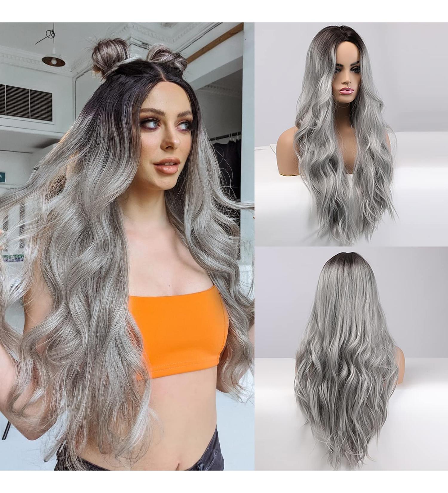 Long Gray Ombre Wig for Women | Synthetic Heat Resistant Cosplay Wavy Wig | Pelucas for Daily Party Use | 26 Inch - Buy Online on GoSupps.com
