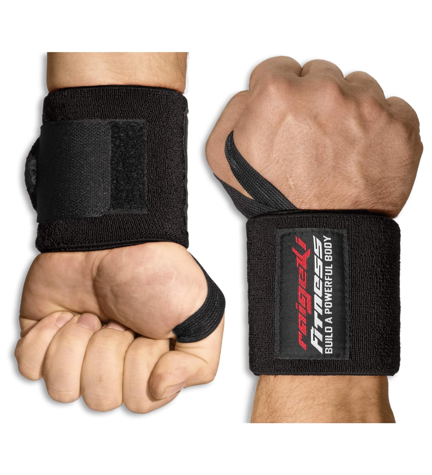 Raigeki Fitness Wrist Bandages 2 Set - Extra Strong Hold for Strength Training Unisex Black Wrist Wraps + Training Plans - Buy Online on GoSupps.com
