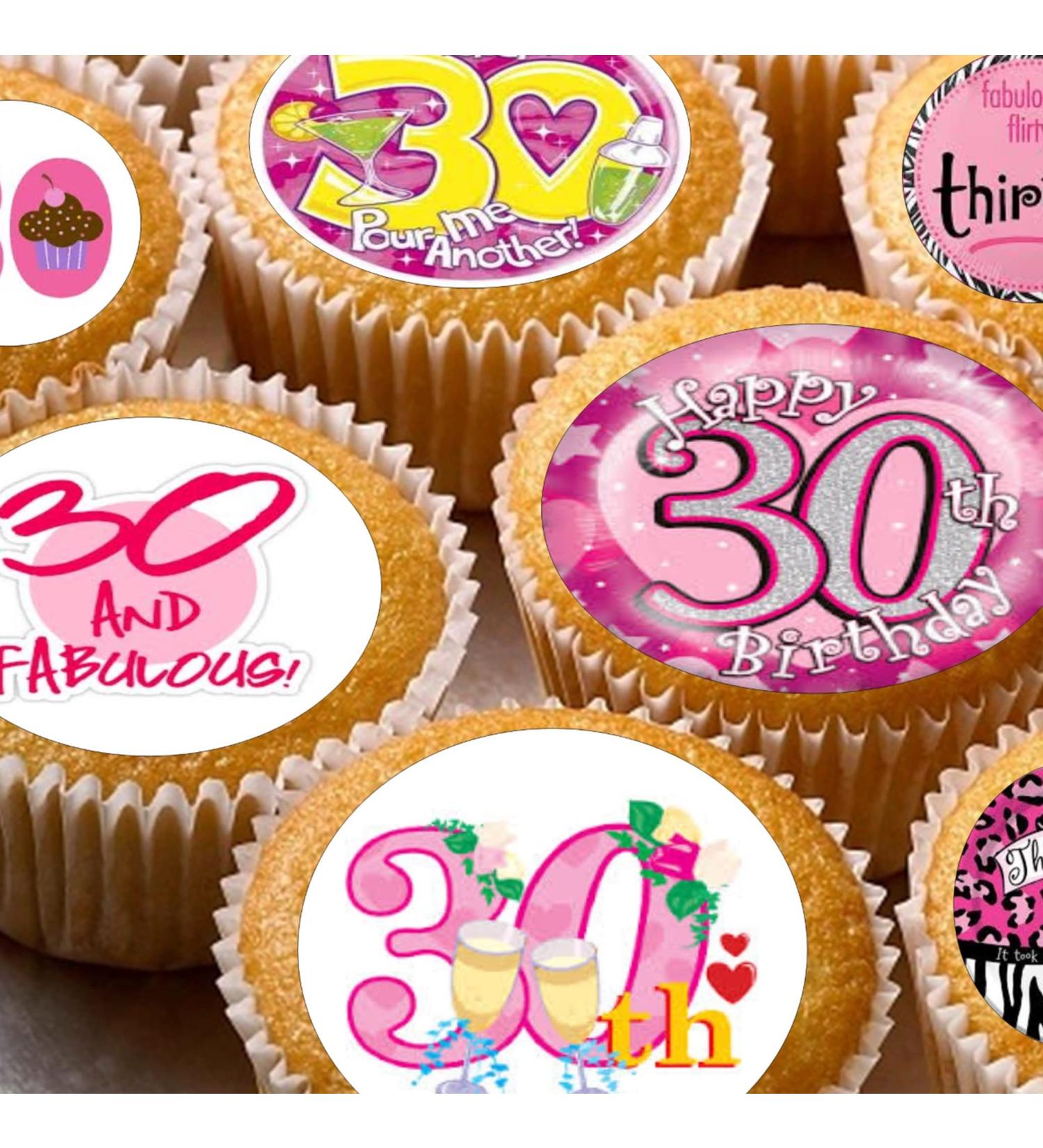 24 edible 30th birthday party female Cupcake Cake Toppers Wafer Rice Paper precut decoration - Buy Online on GoSupps.com
