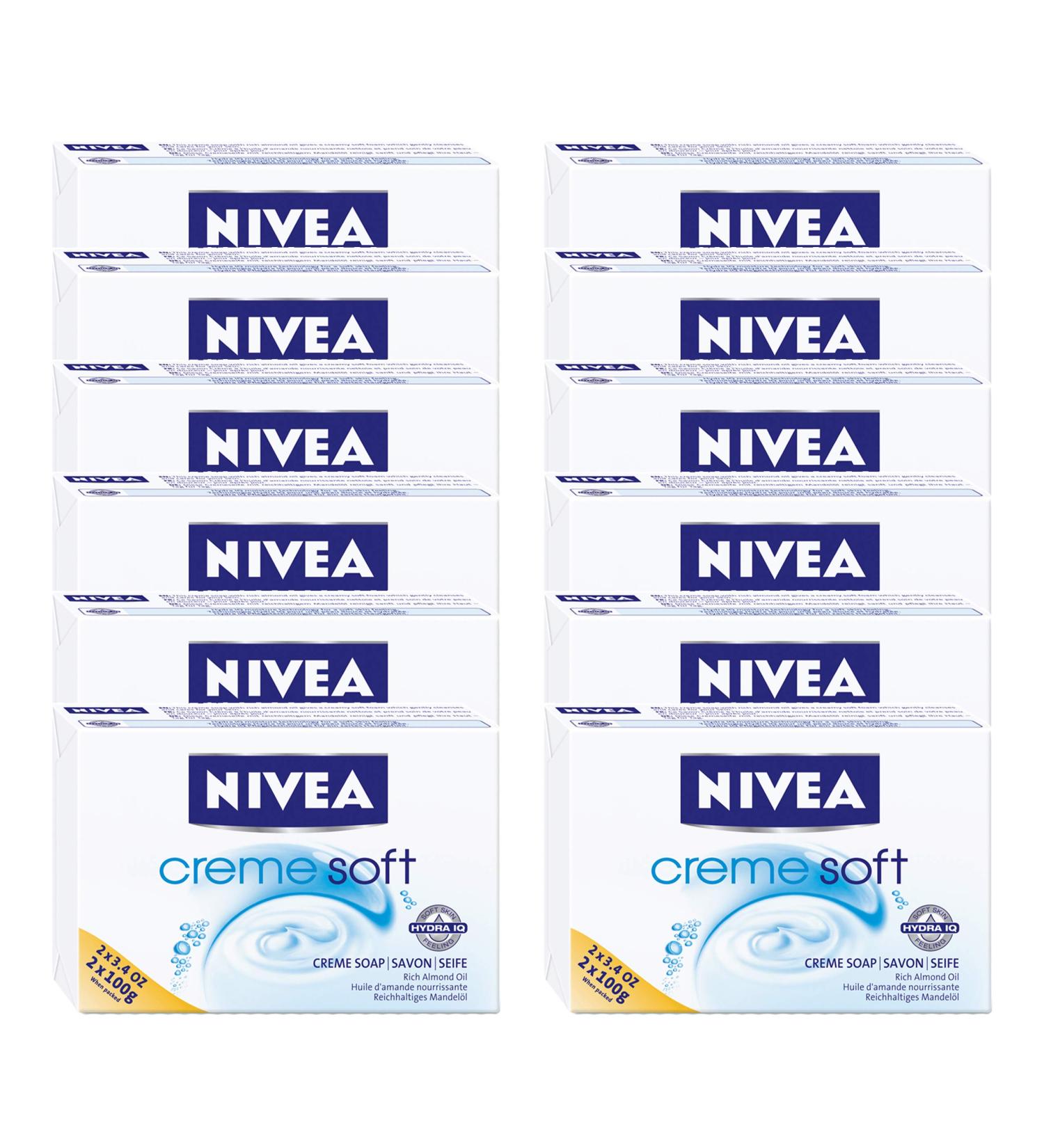NIVEA cream soft cream soap 12 -pack (12 x 100 g) hand washing cleans gently and cares for your skin hand soap protects your hands when washing almond 200 g (12 pack)