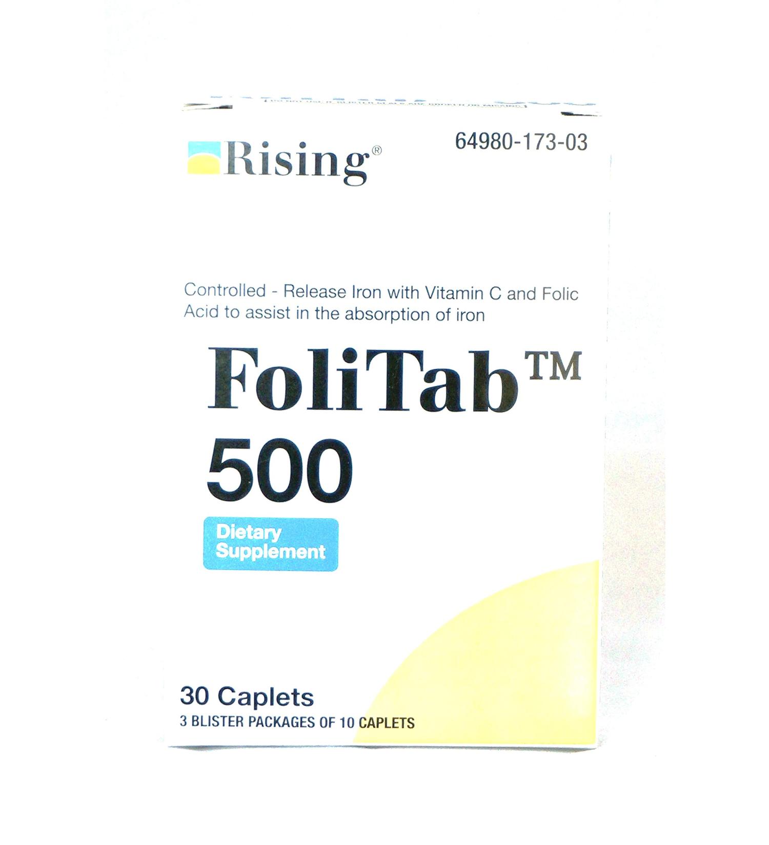 FoliTab 500 Controlled-Released Iron with VIT. C and Folic Acid 30 caplets/Box