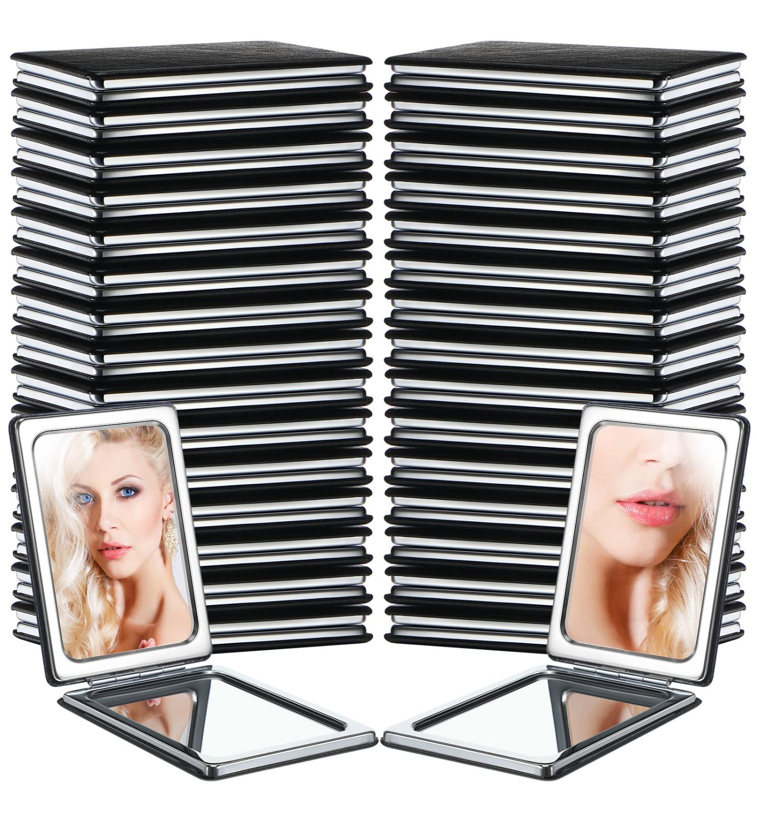 Compact Pocket Mirror Travel Makeup 2x Magnification Handheld Small Mirror with PU Leather - Black - 30 Pieces - Buy Online on GoSupps.com