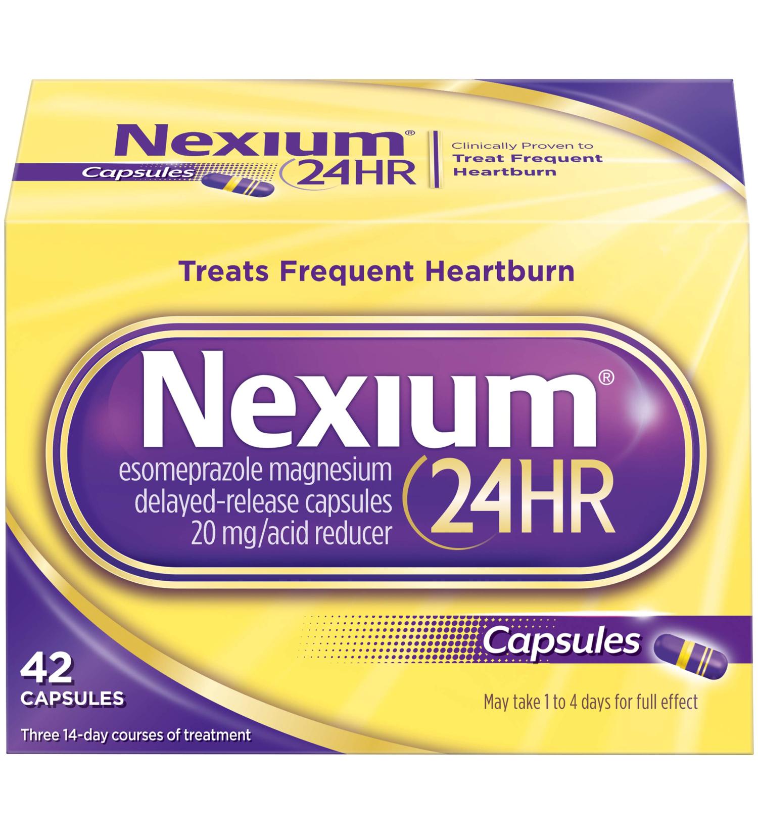Nexium 24HR Heartburn Relief Capsules with Esomeprazole Magnesium - 42 Count Pack - Buy Online on GoSupps.com