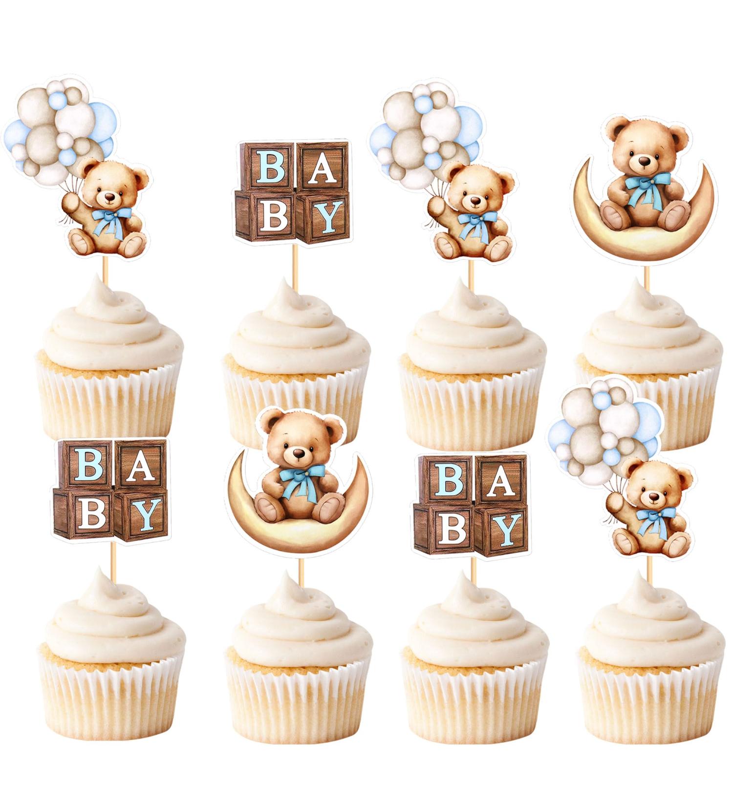 Cyodoos 36 PCS Baby Shower Bear Cupcake Toppers Selection Baby Bear Theme Baby Shower Decorative Supplies Jungle Animal Theme Baby Shower Birthday Party Cake Decorative Supplies blue Blue1 - Buy Online on GoSupps.com