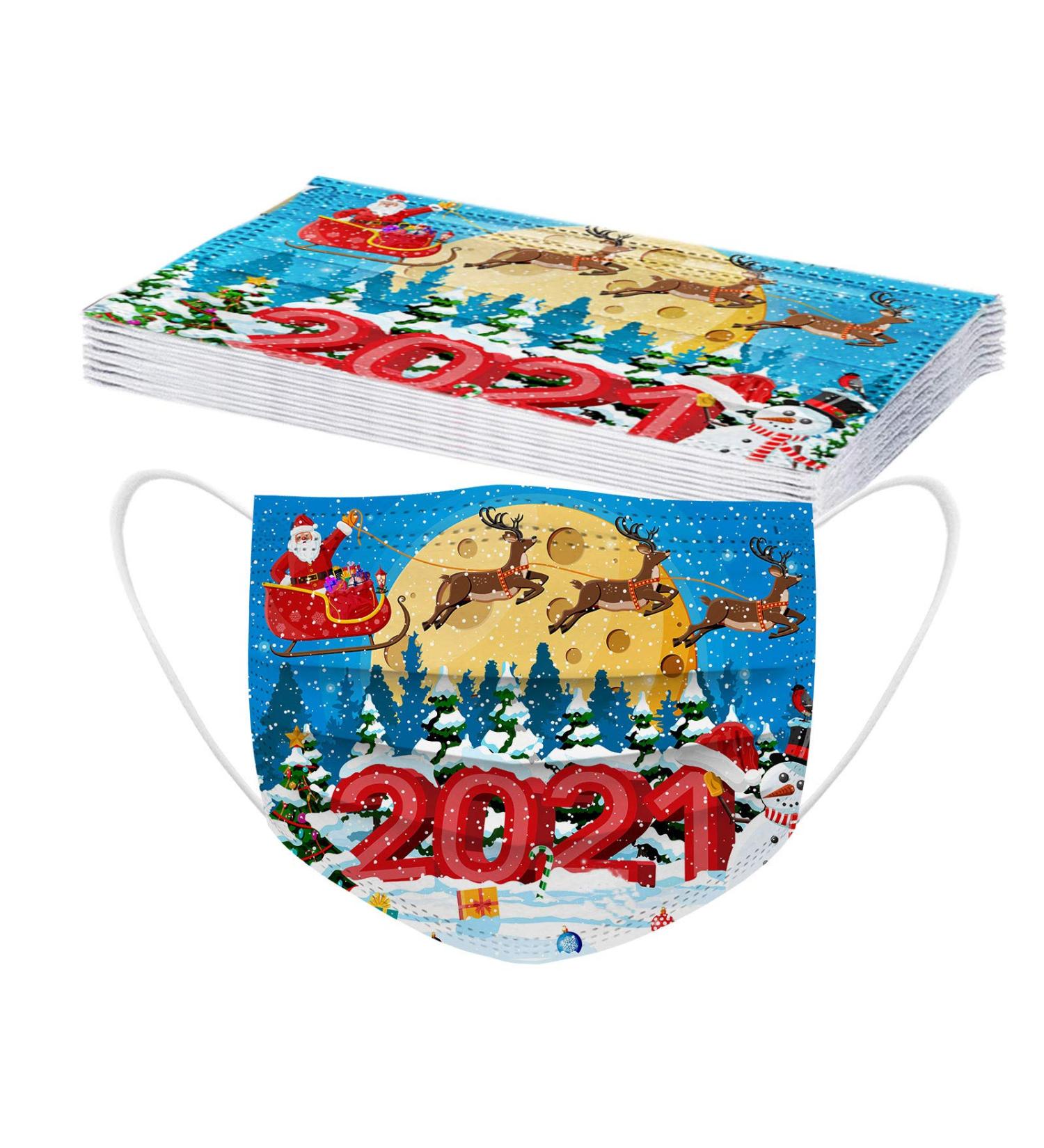 ZQP BEUU 10PCS 2021 Happy New Year Face Bandanas Adults Disposable Face Macks Adults Christmas 3Ply Face Bandanas Cute Face Balaclava - Buy Online on GoSupps.com