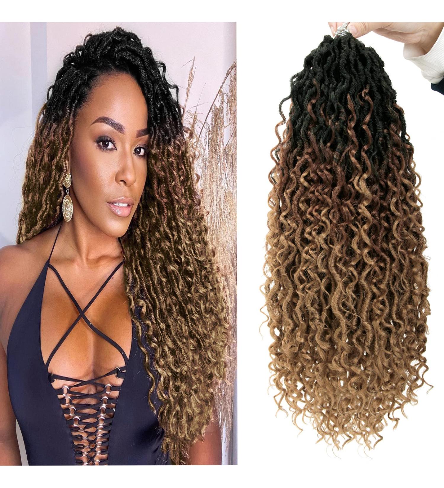 Curly Goddess Locs Crochet Hair 18 Inch - 4 Packs, 24 Strands per Pack | Pre Looped Synthetic Deep Curly Hairstyle Hippie Locs Crochet Braids Extensions - 1B/30/27 - Buy Online on GoSupps.com