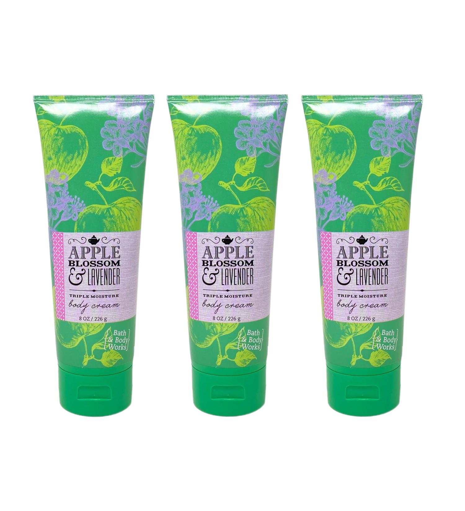 Bath and Body Works Signature Collection Apple Blossom & Lavender 3 Piece Triple Moisture Body Cream Bundle - 8 oz / 226 g each