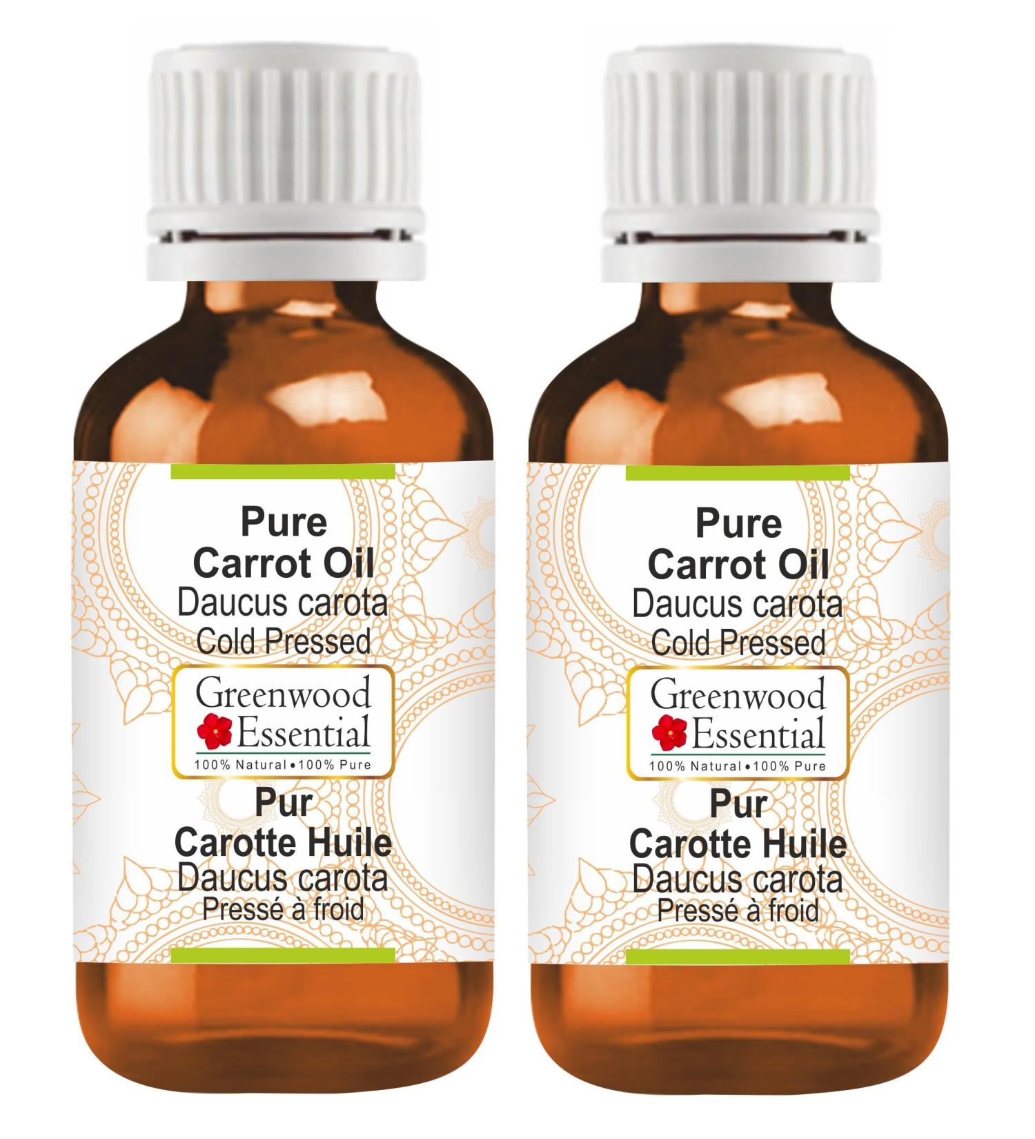 Buy Greenwood Essential Natural Carrot Oil | Therapeutic Cold-Pressed (Pack of 2) - 100ml X 2 | International Shipping Available - Buy Online on GoSupps.com