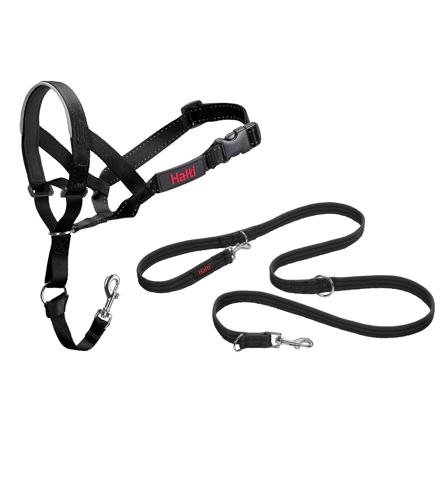 Halti Head Neck Band & Training Leash Combi Pack - Stop Dog Pulling on Walks - Size 5 Black Head Collar & Double Leash - Buy Online on GoSupps.com