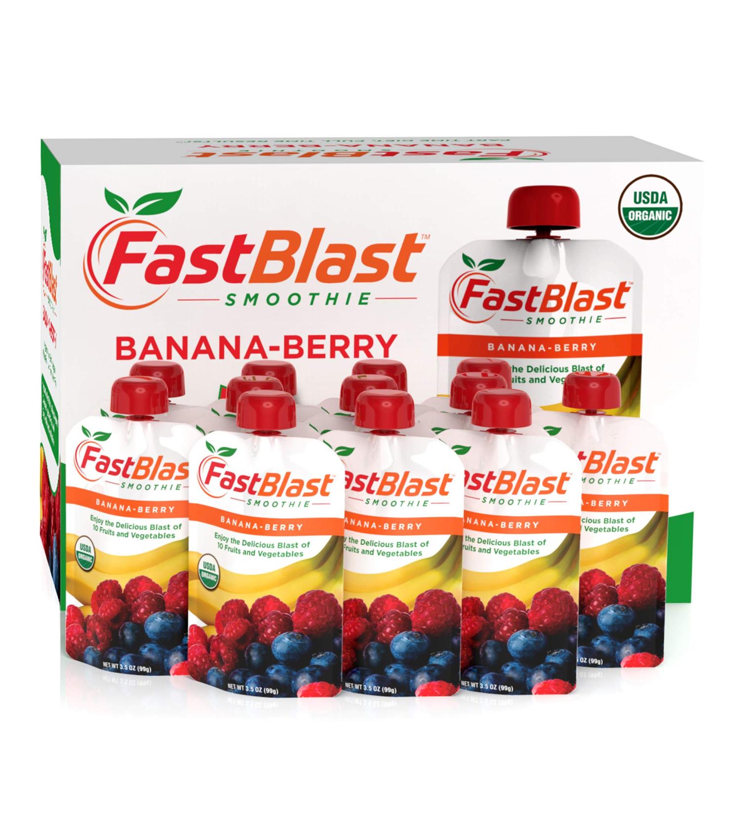 FastBlast Banana-Berry Smoothie: Supports Intermittent Fasting | Controls Appetite & Boosts Energy | USDA Certified Organic, Vegan, Non-GMO | Soy & Sugar Free (12 Units, 3.5 oz) - Buy Now - Buy Online on GoSupps.com