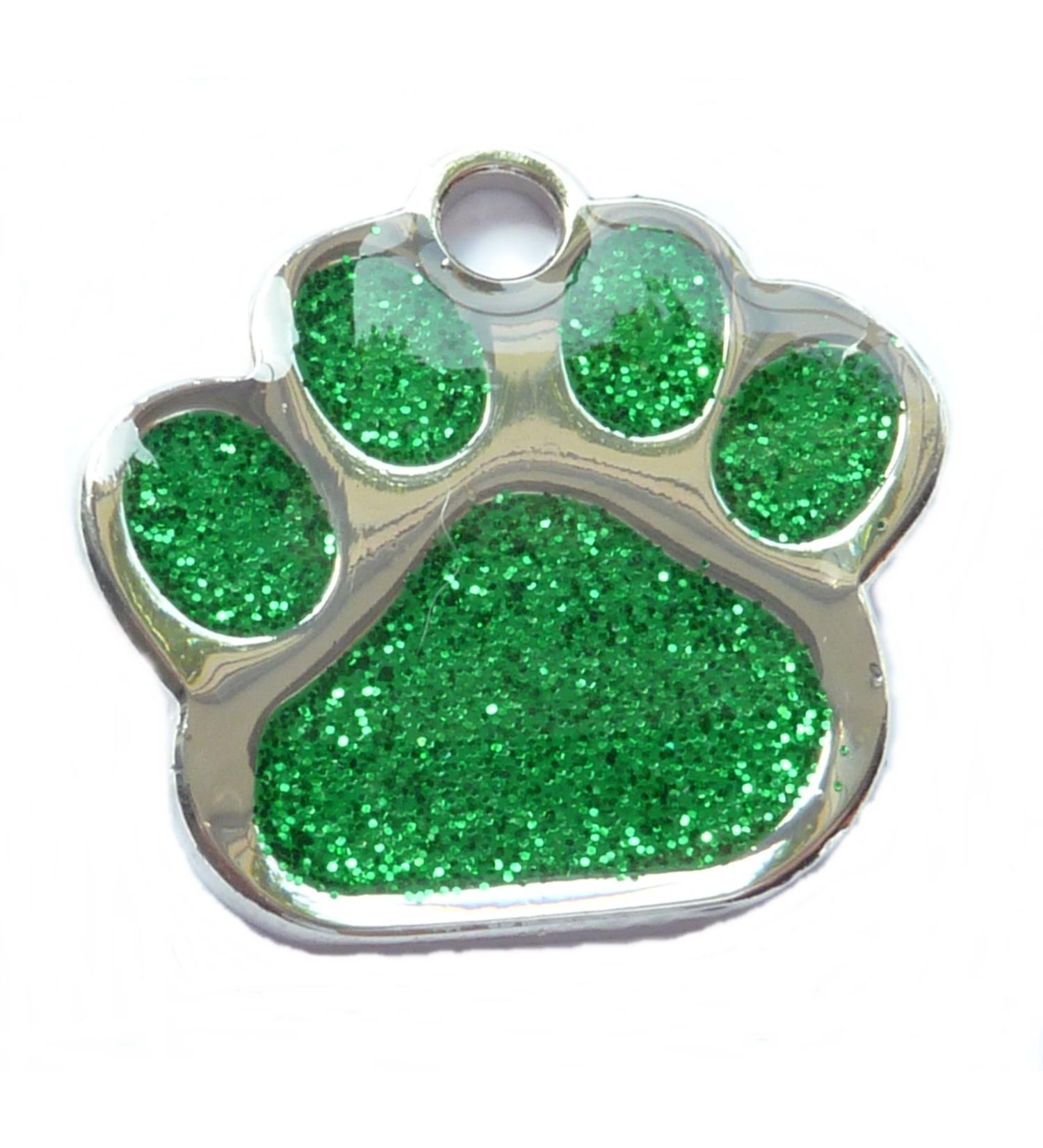 Quality Green 27mm Glitter Paw Design Pet Id Tag Dog Cat Free Engraving and P&P