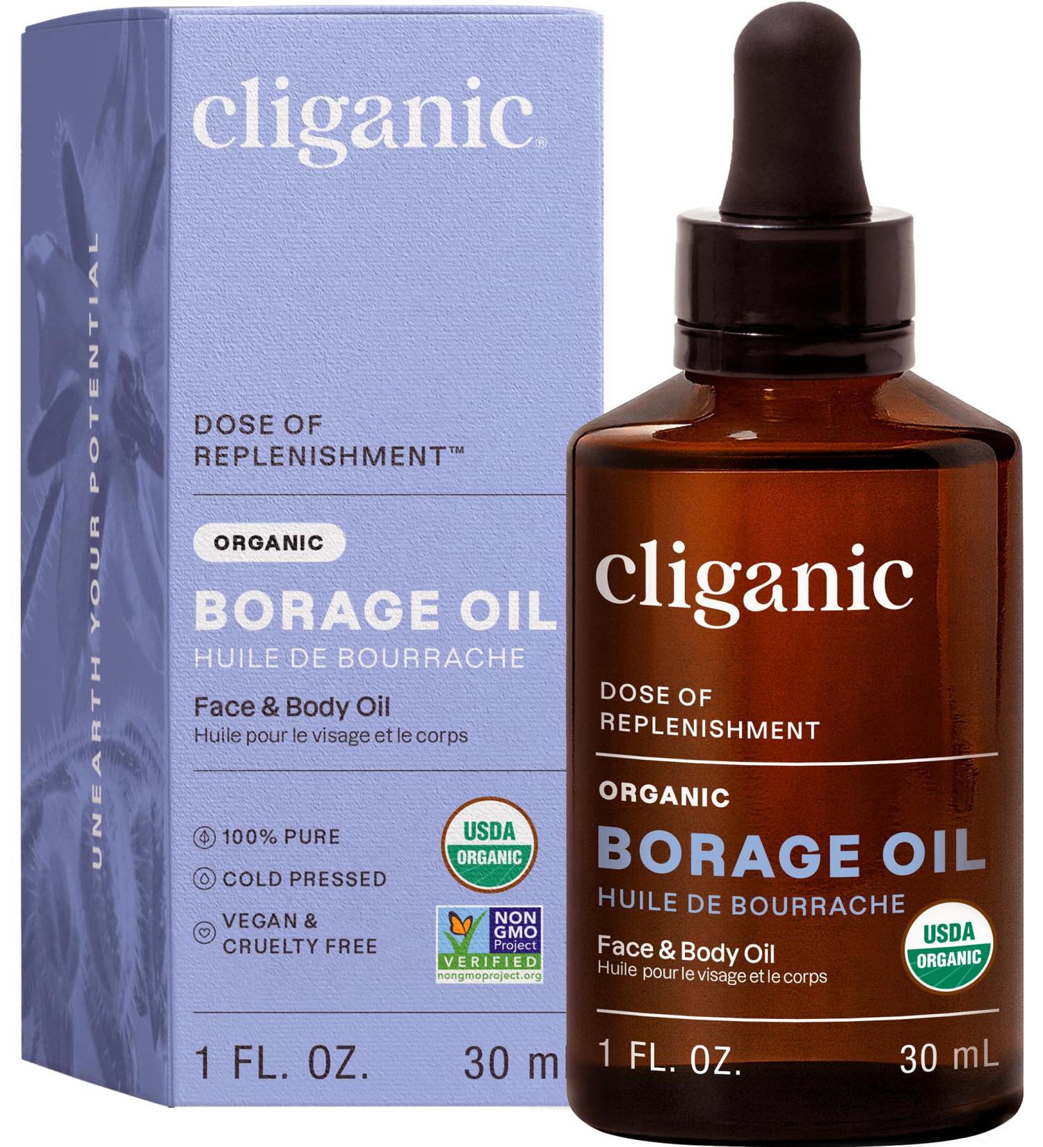 Cliganic Organic Borage Seed Oil for Face 100% Pure (1oz) - Natural Non-GMO Cold Pressed 1 Fl Oz (Pack of 1) - Buy Online on GoSupps.com
