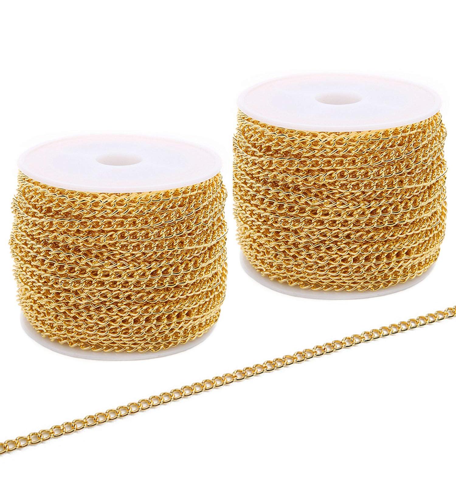 SWTOOL 60 Feet Metal Gold Link Chains for DIY Craft Jewelry Making - 2 Rolls x 10 Yards (Gold) - Buy Online on GoSupps.com