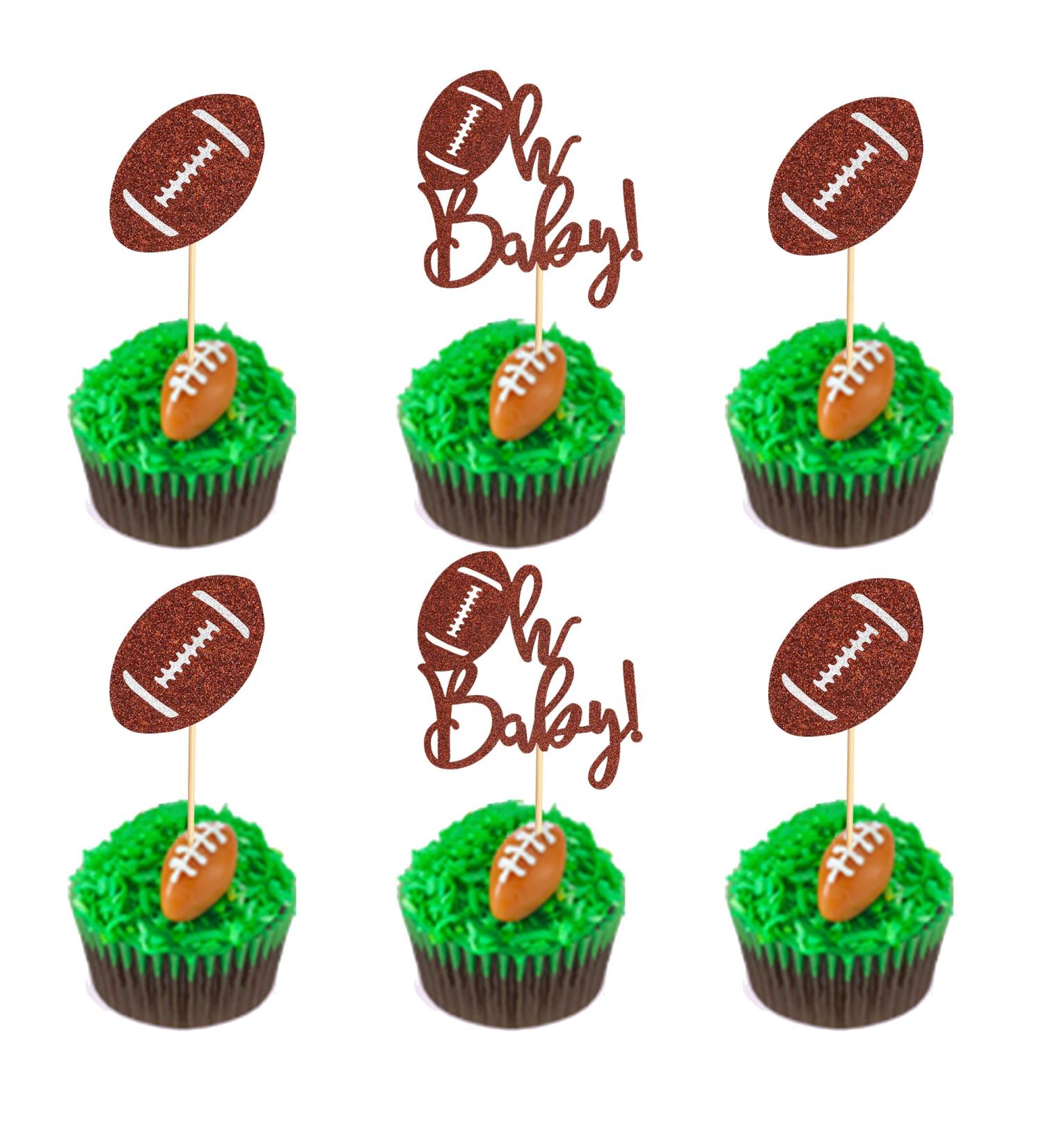 Arthsdite 24Pcs Rugby Ball Oh Baby Cupcake Toppers American Football Cupcake Picks Baby Shower Oh Baby Cake Decorations for Baby Shower Rugby Sports Theme Kids Birthday Party Supplies - Brown Football Oh Baby Cupcake Toppers - Buy Online on GoSupps.com
