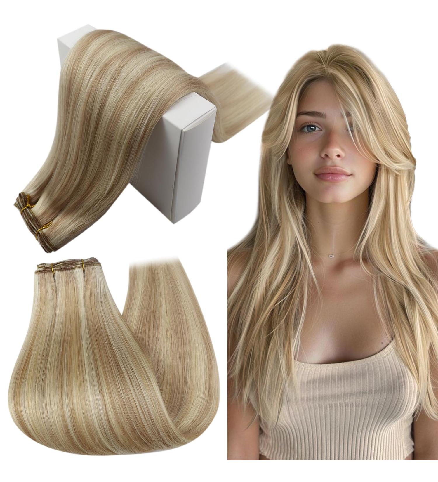 Buy Runature Real Hair Tress Extensions - Ash Blonde & Platinum Blonde Sew-In Weft Remy 40cm (16 inch) 100g #18AP60 - Buy Online on GoSupps.com