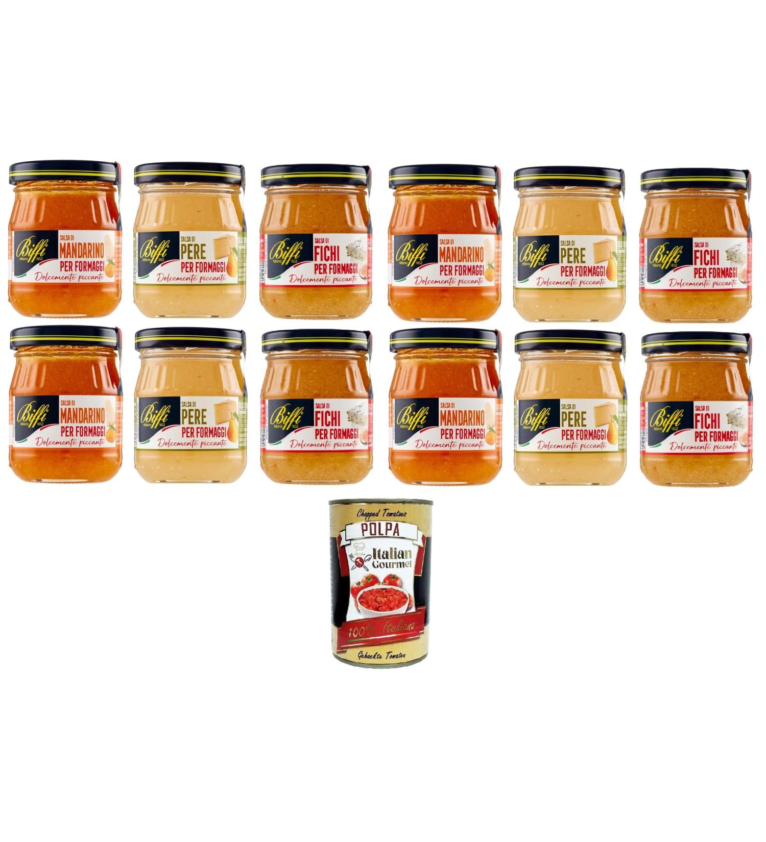 Biffi Cheese Sauces Mandarin Pear Figs Mandarin pear fig cheese sauces Sweet and spicy 12 x 100 g + Italian Gourmet pulp 400 g - Buy Online on GoSupps.com