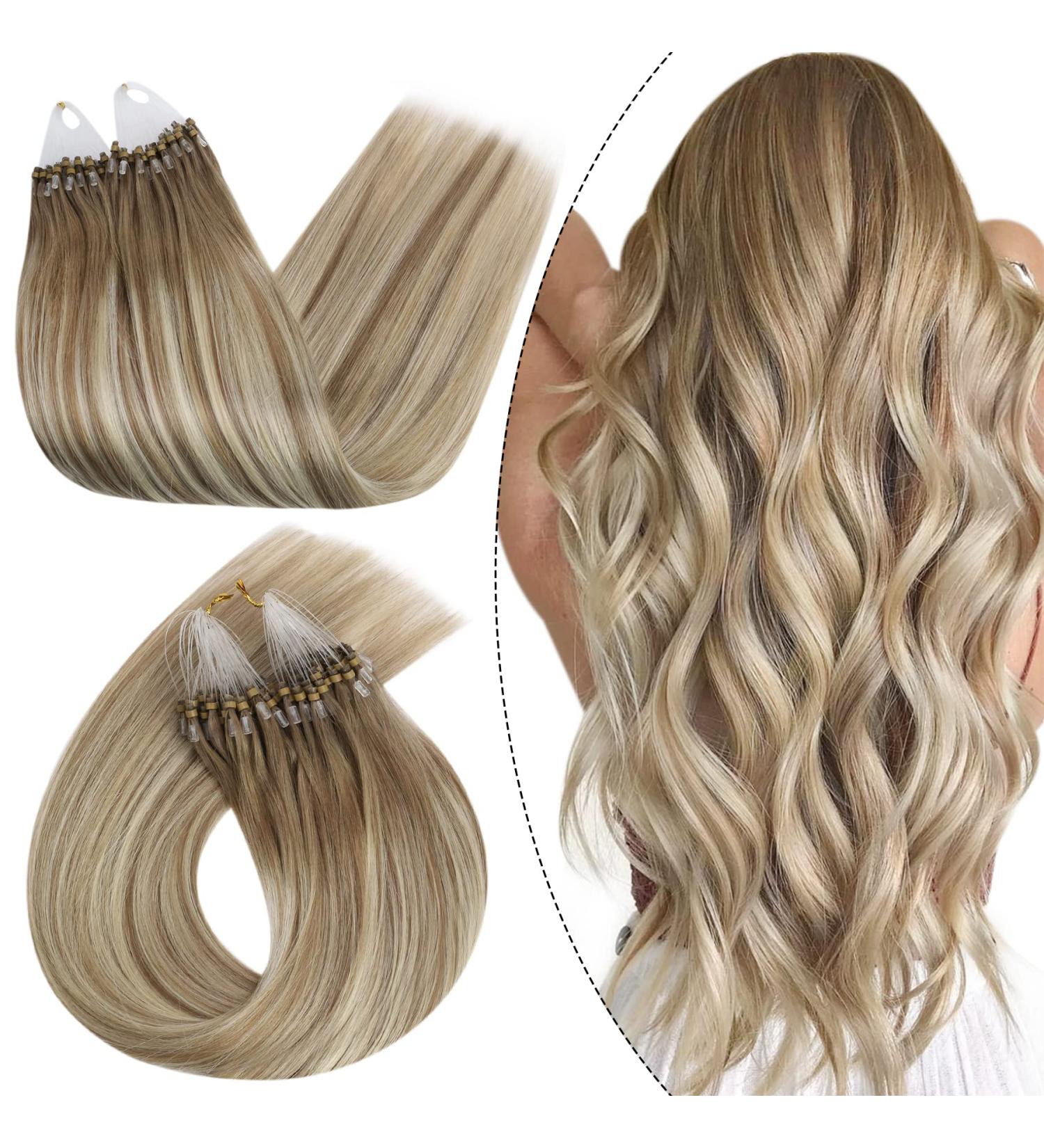 Ugeat 60cm Balayage Blonde Microring Real Hair Extensions - Light Brown Ombre Ice Blonde Micro Loop - 50g 50 Strands #9A/60/9A - Buy Online on GoSupps.com