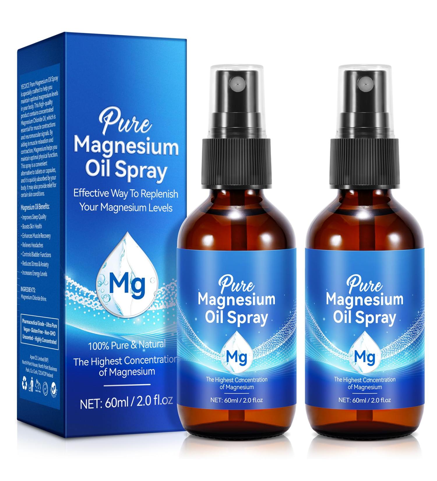 Pure Magnesium Oil Spray Topical Spray-Made with Concentrated Pure Magnesium Chloride Oil 4 fl oz 2 Fl Oz (Pack of 2) - Buy Online on GoSupps.com