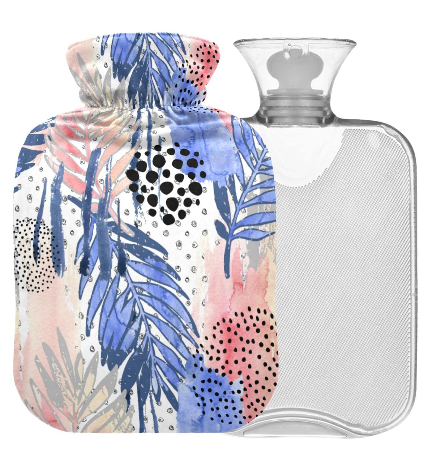 NAANLE Watercolor Palm Leaf Hot Water Bottle - 1L Transparent for Bed Hand & Feet Warmth Pain Relief & Heat Therapy - Buy Online on GoSupps.com