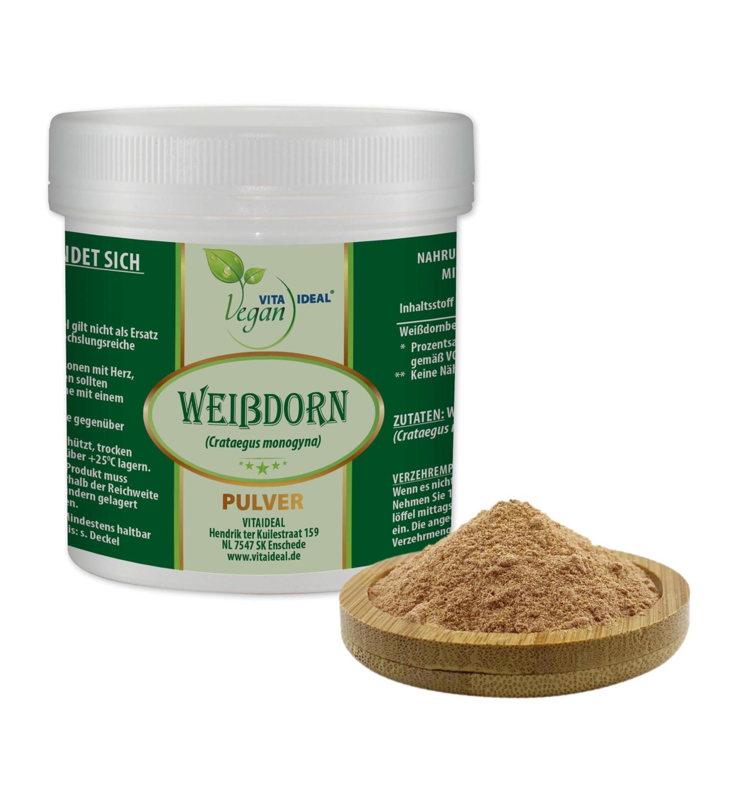 Vita Ideal Vegan Hawthorn Berries Powder 300g - 1000mg Daily Portion Natural & Additive-Free Crataegus Fruct Includes Measuring Spoons - Buy Online on GoSupps.com