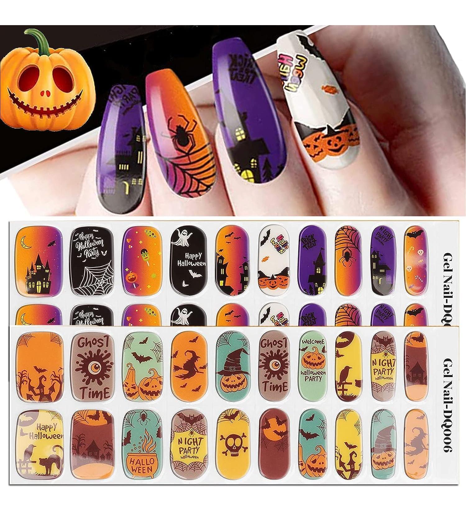 EBANKU 40PCS Halloween Semi Cured Gel Nail Wraps Gel Nail Strips Full Wraps Adhesive Gel Nail Stickers with Nail File and Stick(UV/LED Lamp Required) (C) - Buy Online on GoSupps.com