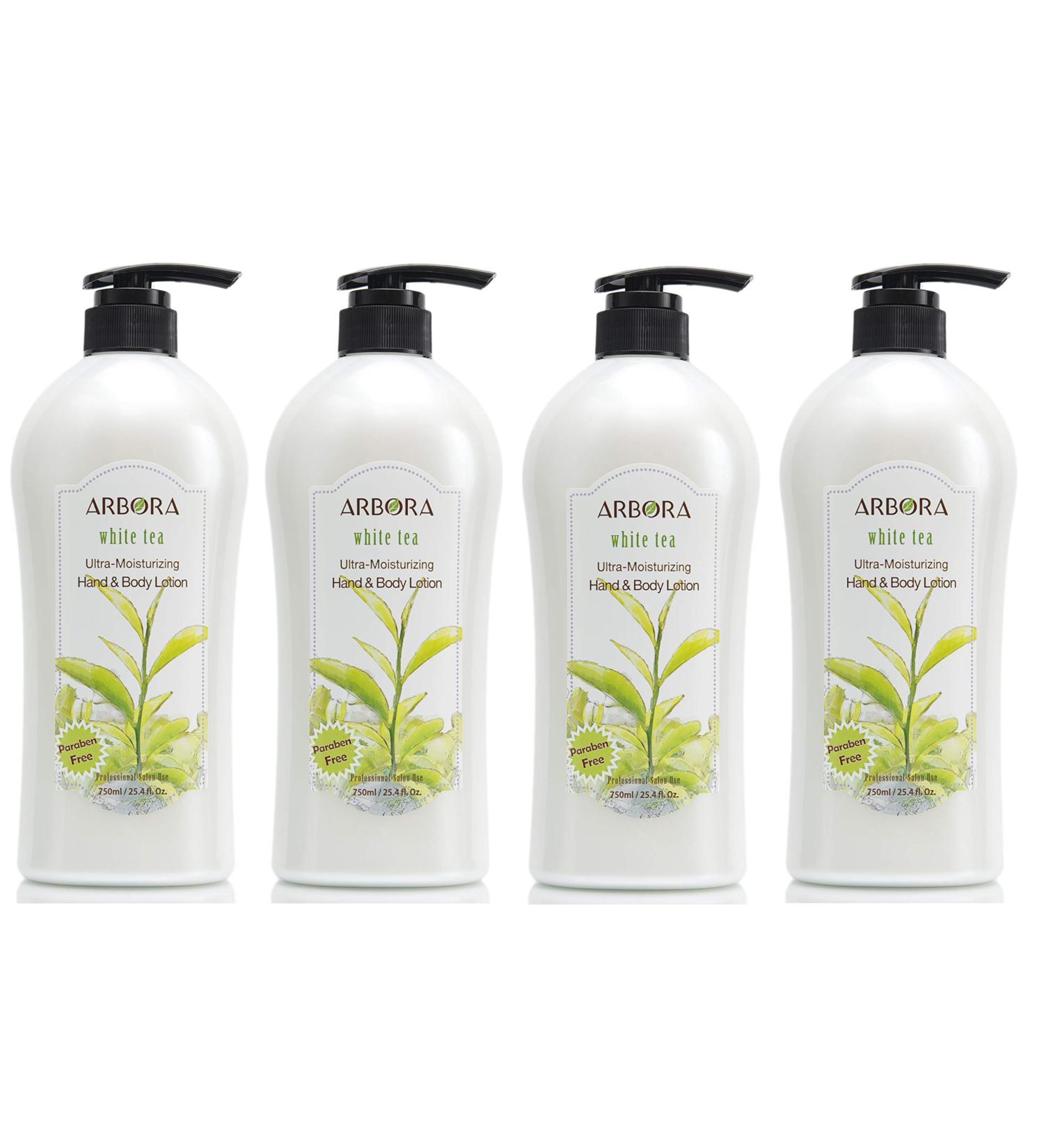 ARBORA Hand & Body Lotion WHITE TEA 25.4OZ/750ML Paraben Free Natural Ultra-Moisturizing Professional Massage Lotion Original from Korea Pack of 4 - Buy Online on GoSupps.com