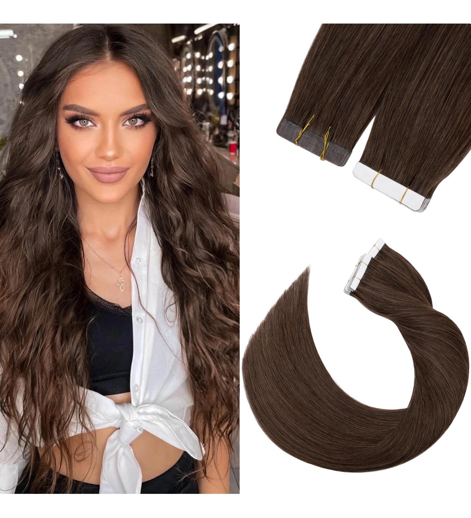High-Quality Real Hair Tape-In Extensions - 20 Pieces 30g 45cm - Medium Brown #04 - Buy Online on GoSupps.com