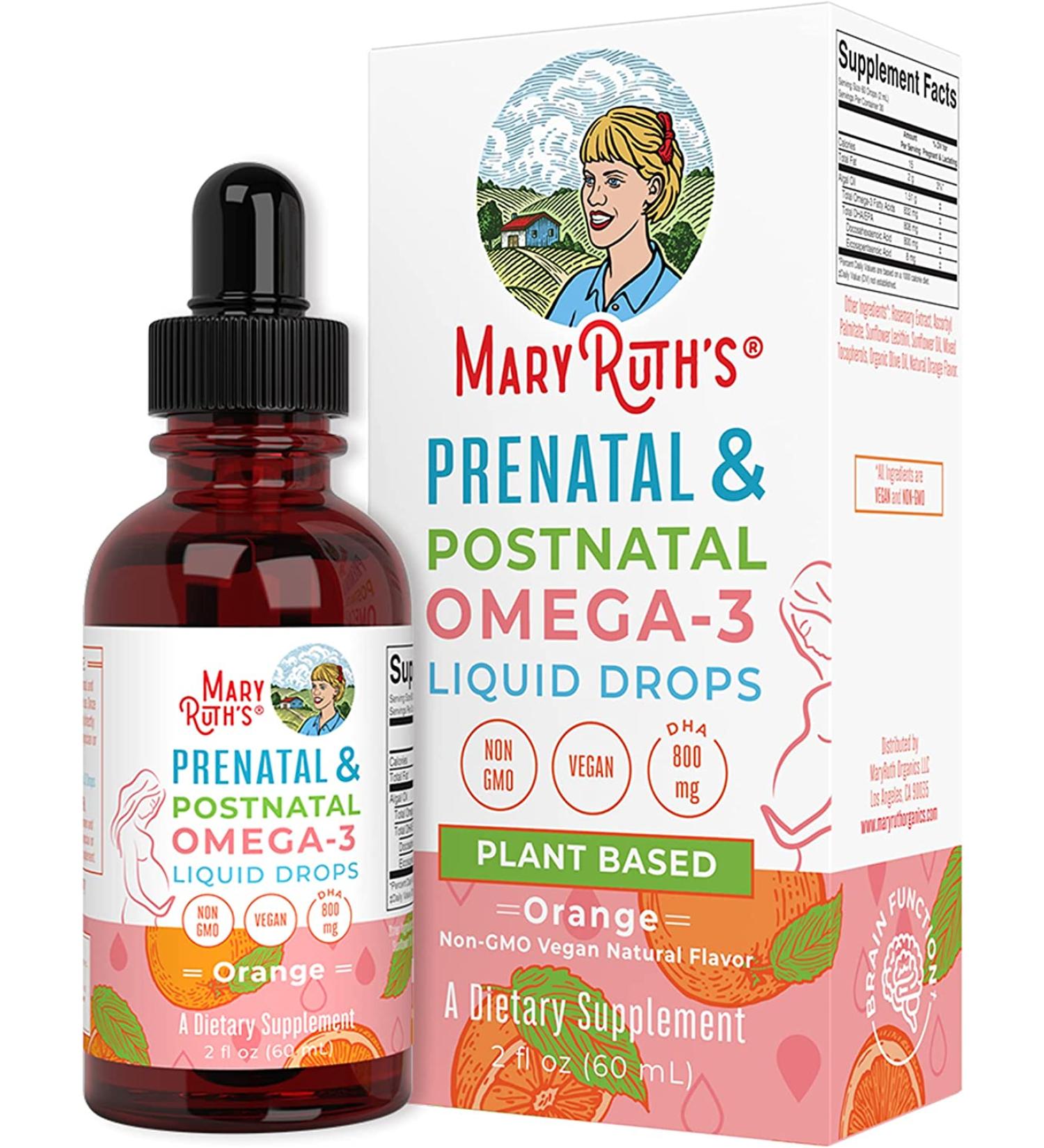 MaryRuth Organics Prenatal & Postnatal Omega-3 Liquid Drops - Orange - 2 Oz. | Essential DHA Supplement for Pregnancy and Nursing - Non-GMO Formula - Buy Online on GoSupps.com
