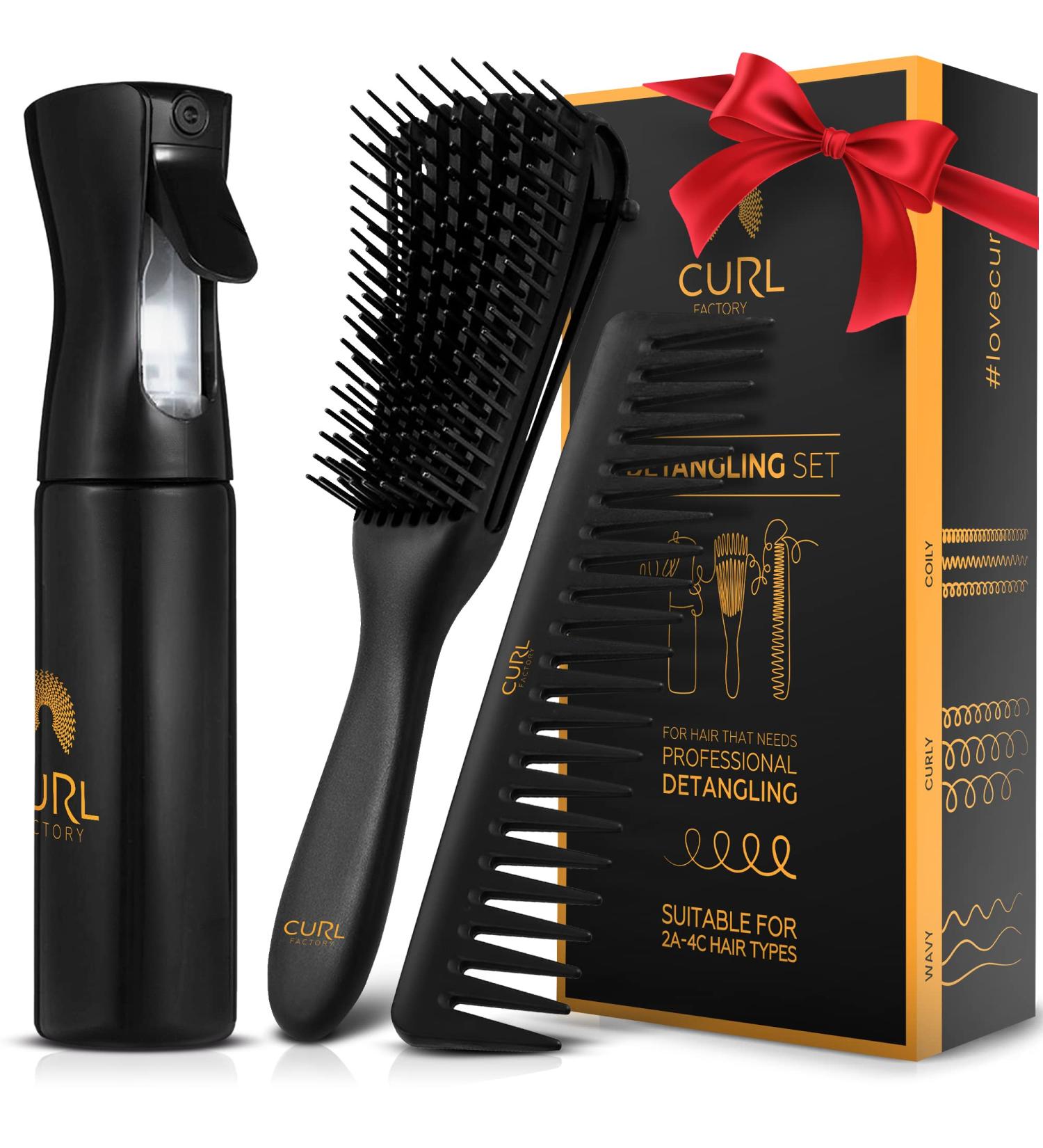 3pcs Detangling Comb and Brush Set for Curly Hair + Continuous Mist Spray Bottle - Wide Tooth Comb and Brush Detangler for Natural Black Hair (10oz) - Ideal for Women, Men, and Kids with 2a-4c Hair Type - Buy Online on GoSupps.com