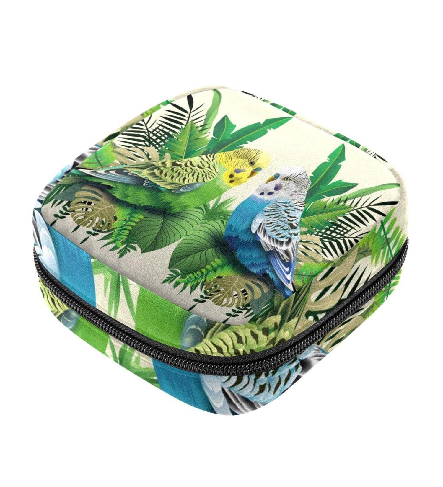 Green Blue Budgie in Leaves Menstrual Cup Pouch - Large Sanitary Napkin Storage Bag - Buy Online on GoSupps.com