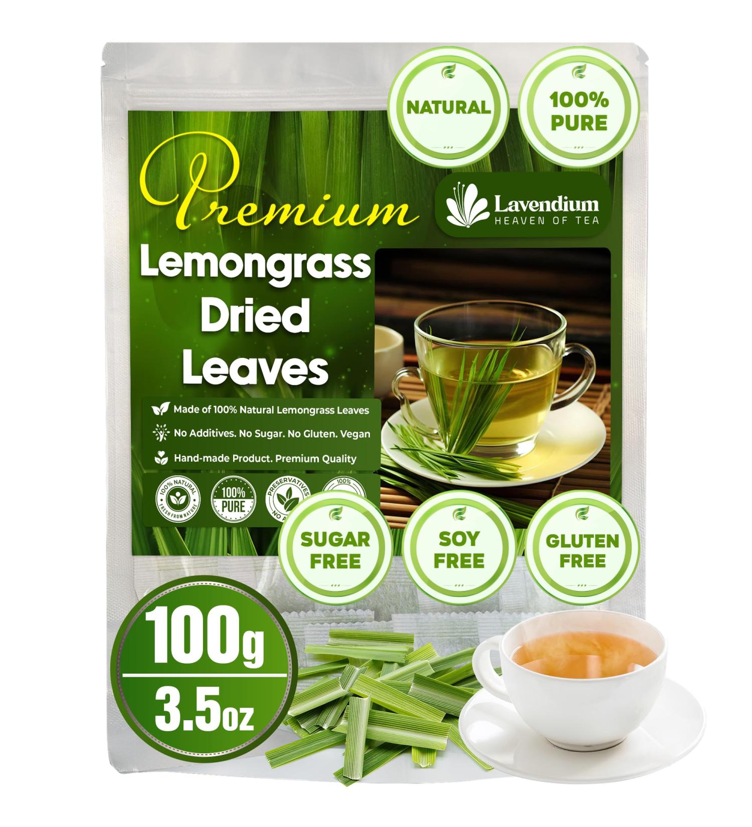 Lavendium 100g (3.5oz) Lemongrass Dried Leaves (Cut & Sifted) 100% Natural & Pure Lemongrass leaves Lemongrass Herbal Tea. Lemongrass Leaf Tea. No Sugar No Caffeine No Gluten Vegan. - Buy Online on GoSupps.com