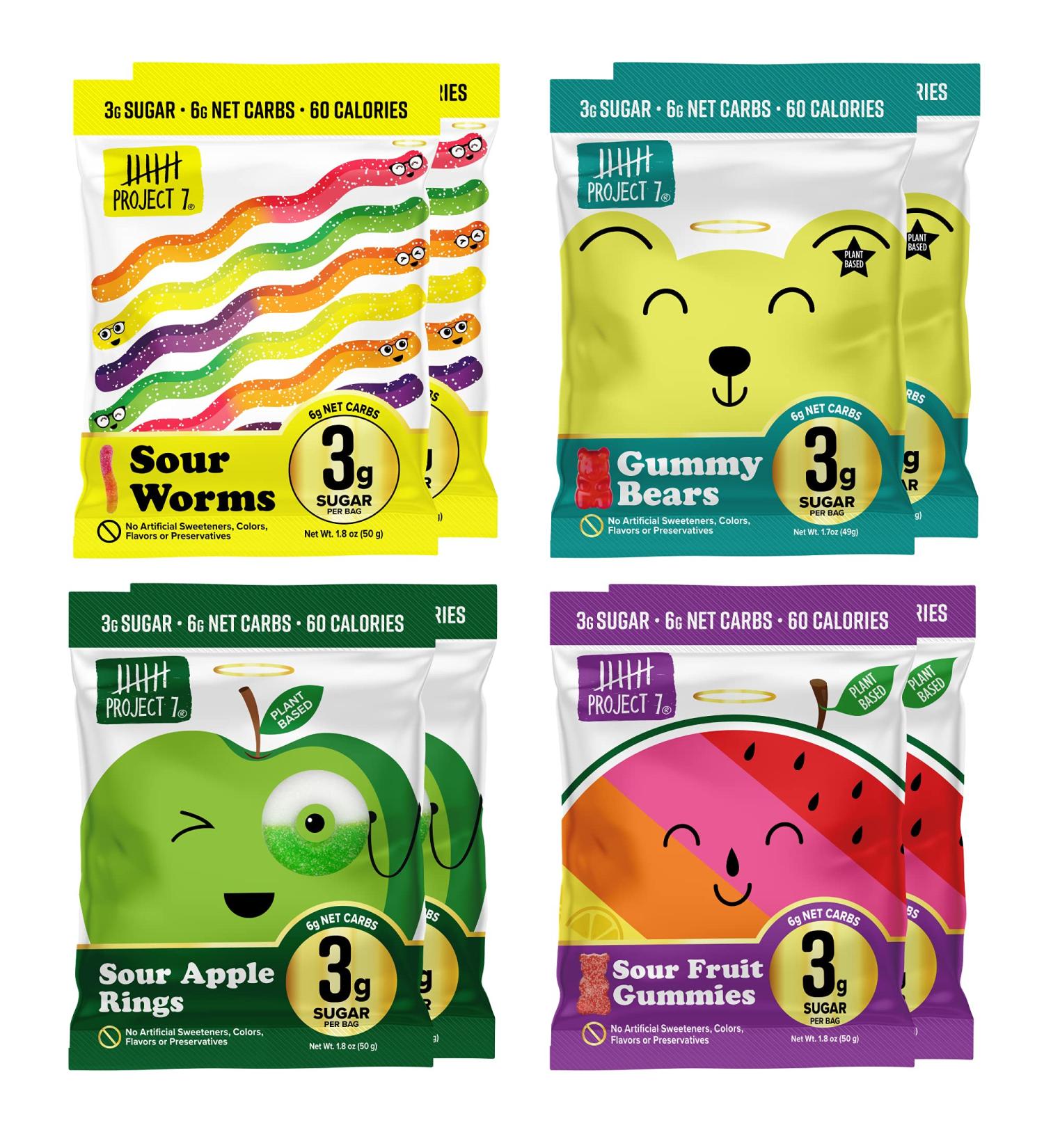 Project 7 Low Sugar Variety Pack (8 Pack) - Keto-Friendly & Vegan Gummies, 3g Sugar, 6g Net Carbs, Low Calorie Snacks - No Sugar Alcohols, No Artificial Sweeteners - Buy Online on GoSupps.com