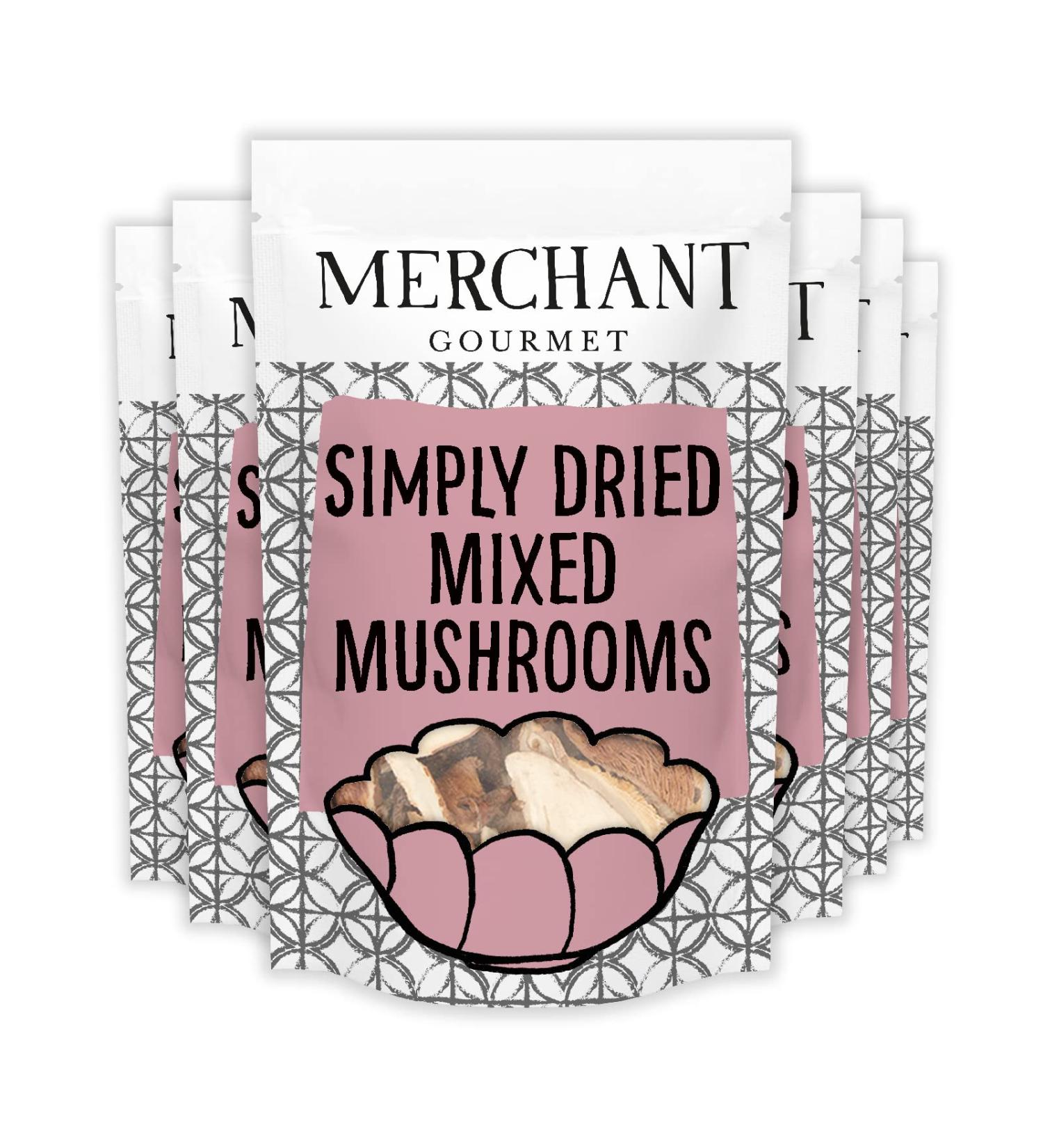 Merchant Gourmet Simply Dried Mixed Mushrooms - Delicious Mix of Oyster Shiitake & Porcini Mushrooms - Perfect in Risottos Stocks and Soups - Ready in Minutes & Vegan - Pack of 6 x 30g Pouches - Buy Online on GoSupps.com