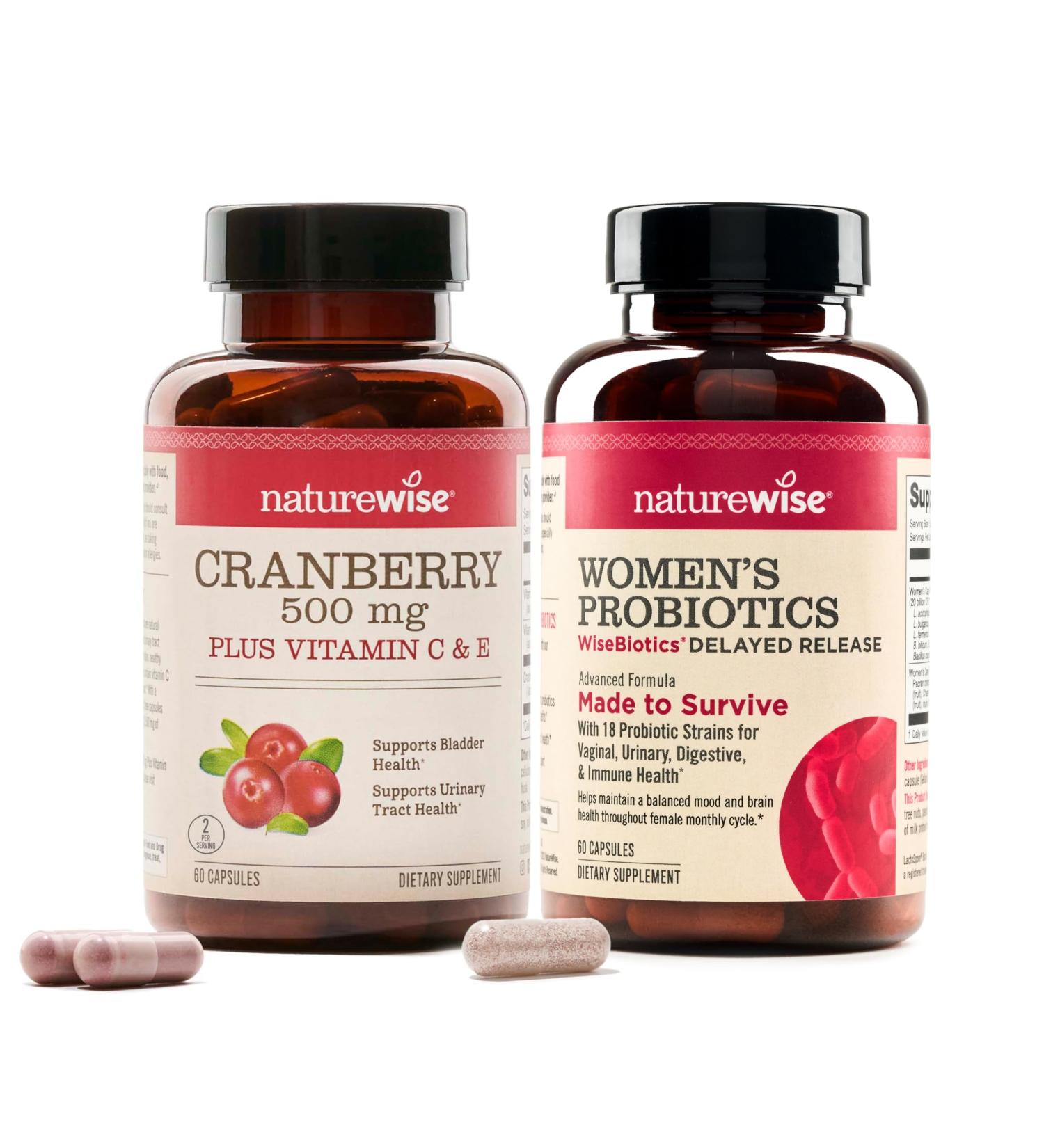 NatureWise 1 Cranberry Pills - Extract Equal to 12 500mg* - 60 Capsules 30-Day Supply + 1 Probiotics for Women + Cranberry for PH & Urinary - 60 Capsules 60-Day Supply  - Buy Online on GoSupps.com