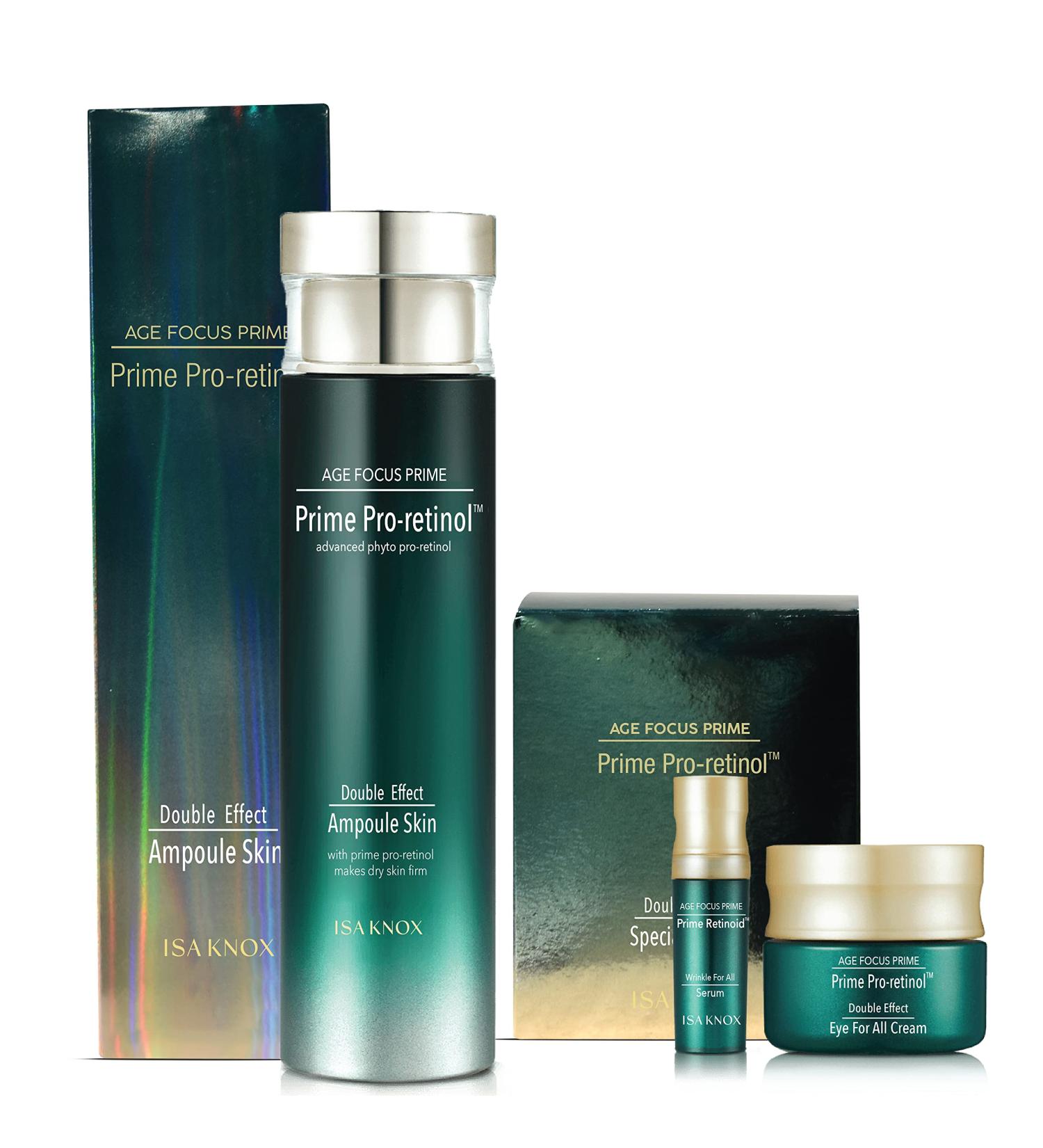 ISA KNOX AGE FOCUS PRIME Double Effect Ampoule Toner PRIME Wrinkle For All Serum & PRIME Eye For All Cream (177 ml/5.99 fl oz) - Korean Skin Care by LG Beauty. Daytime Retinol. - Buy Online on GoSupps.com