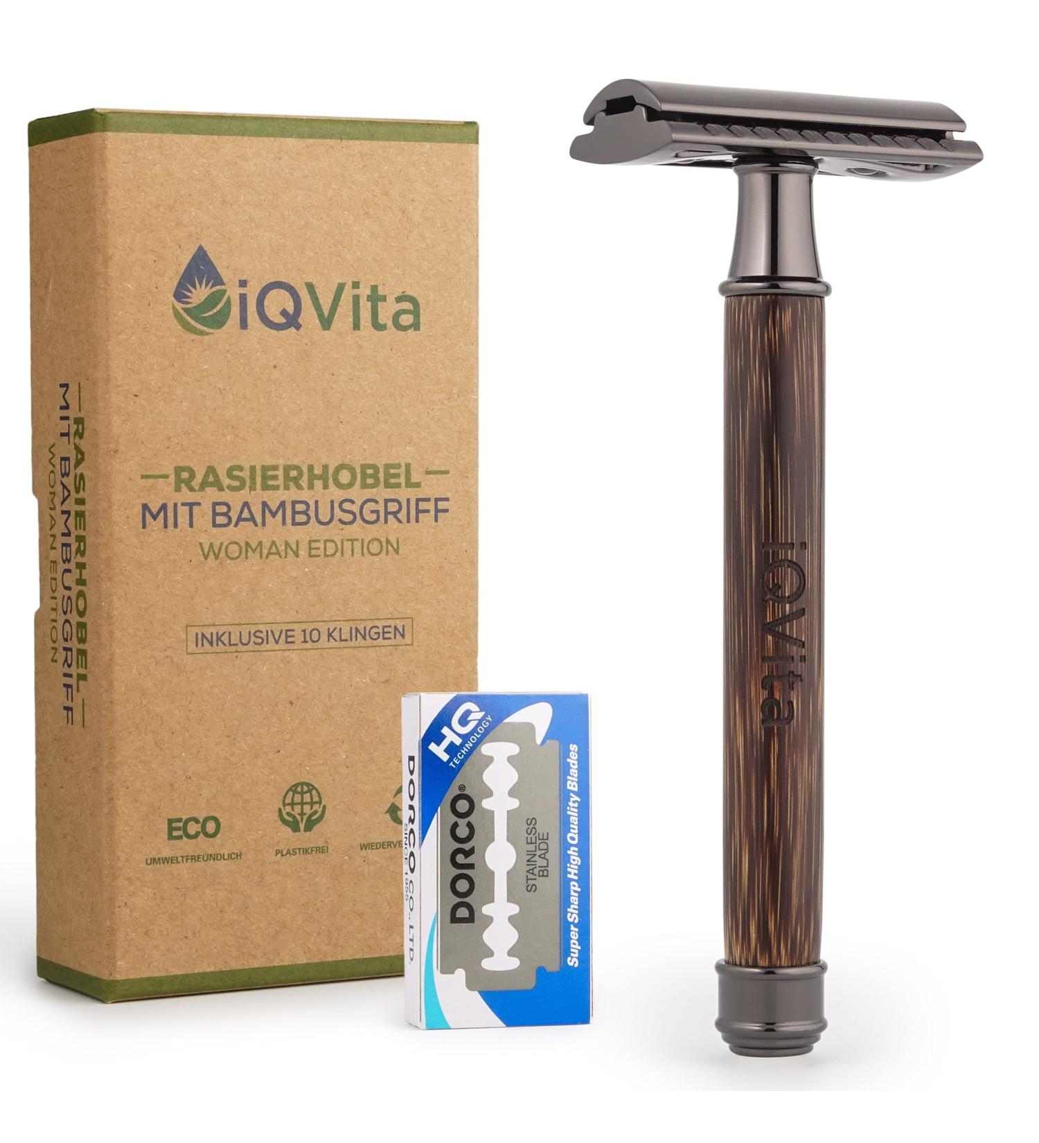 IQVITA Premium Bamboo Razor Plane for Women - Eco-Friendly Sustainable Wet Razor with 10 Blades - Zero Waste & Brown eBook Included - 1 Pack - Buy Online on GoSupps.com