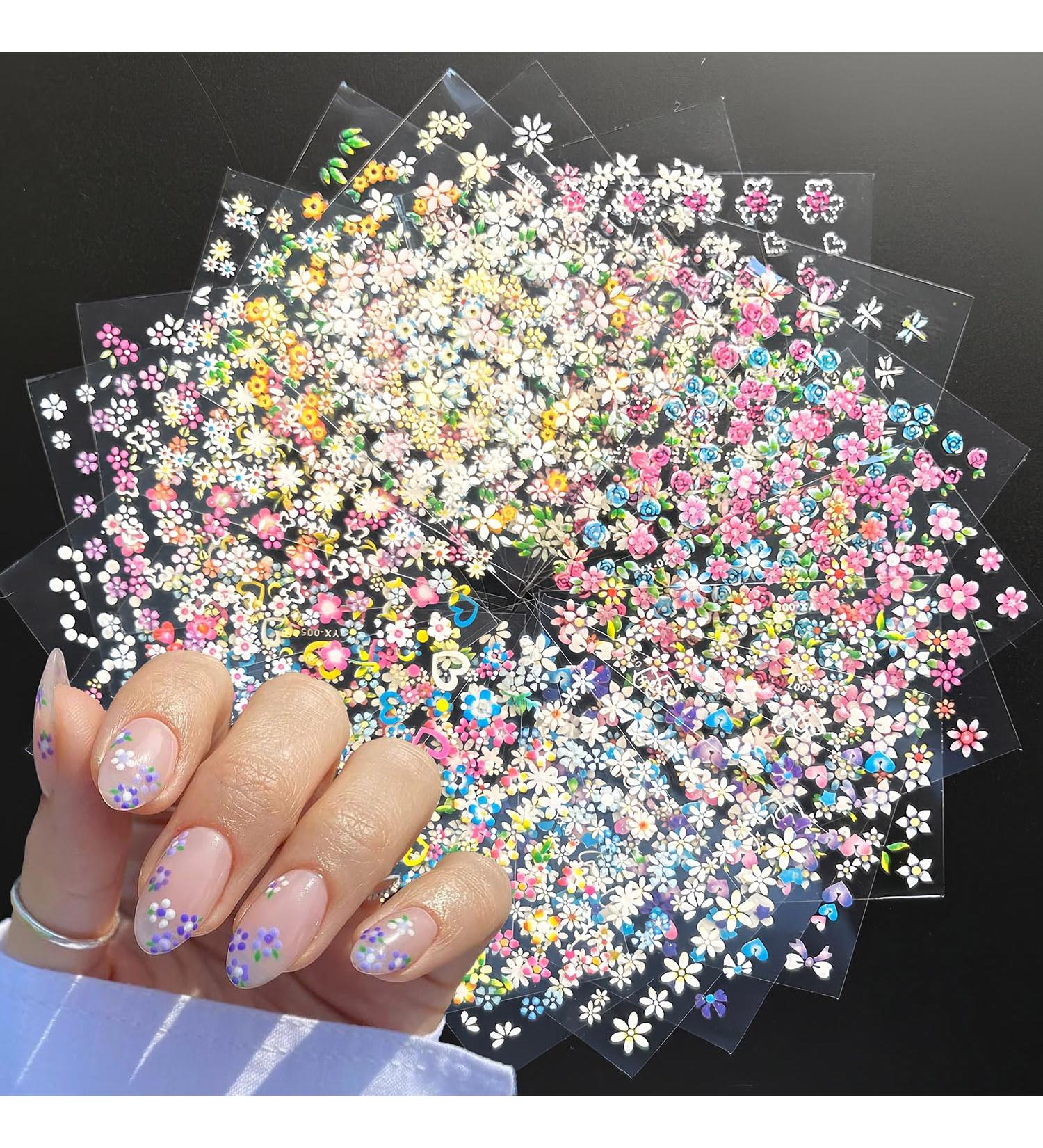 30 Sheet Colorful Flower Nail Art Stickers - 3D Adhesive Decals for Women | Cute Nail Designs & Supplies - Buy Online on GoSupps.com