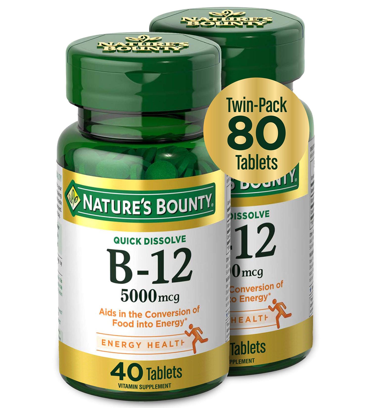Nature's Bounty B-12 Twin Pack - Cherry Flavor 5000 mcg | 40 Quick Dissolve Tablets - Buy Online on GoSupps.com