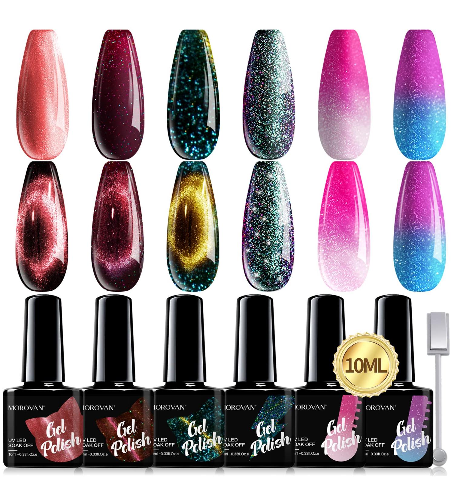 Morovan Cat-Eye Gel Nail Polish Kit - 6 Glitter 9D Magnetic Colors Set - Buy Online on GoSupps.com