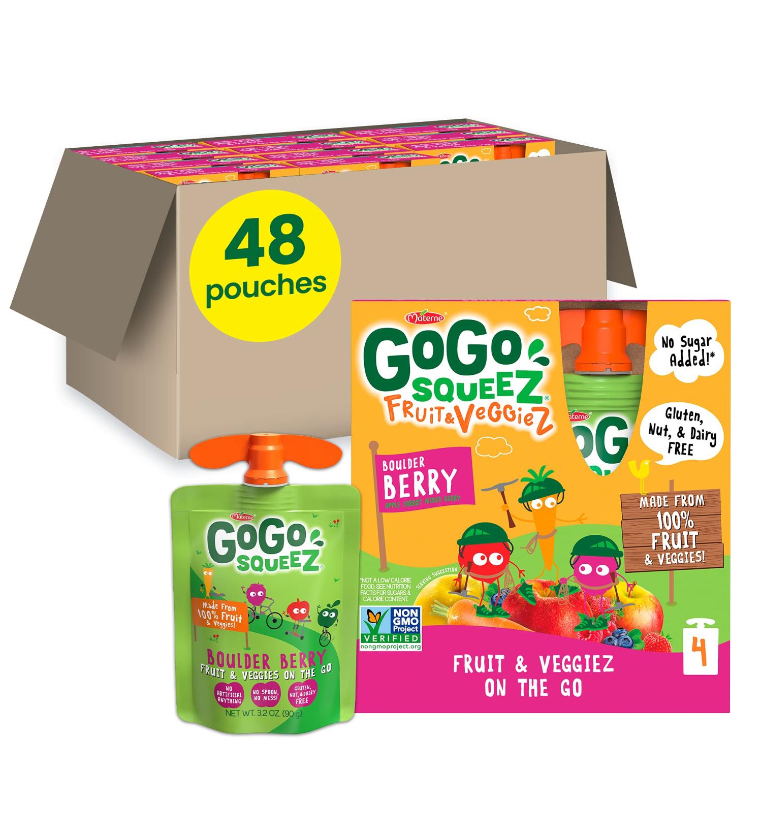 GoGo squeeZ Boulder Berry - 48 Pack Kids Snacks | Gluten-Free, Vegan, Nut & Dairy-Free Fruit & Veggie Pouches - Buy Online on GoSupps.com