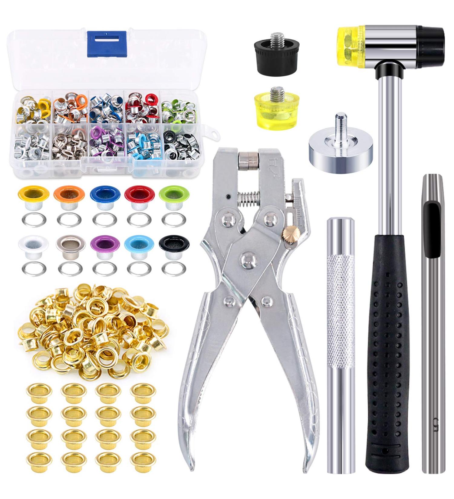 Swpeet 306Pcs Metal Grommets Kit with Tools - 10 Colors, 3/16 inch, Eyelet Hole Punch Pliers, Soft Mallet - 100Pcs Gold Grommets - Shoe Eyelets Set - Buy Online on GoSupps.com