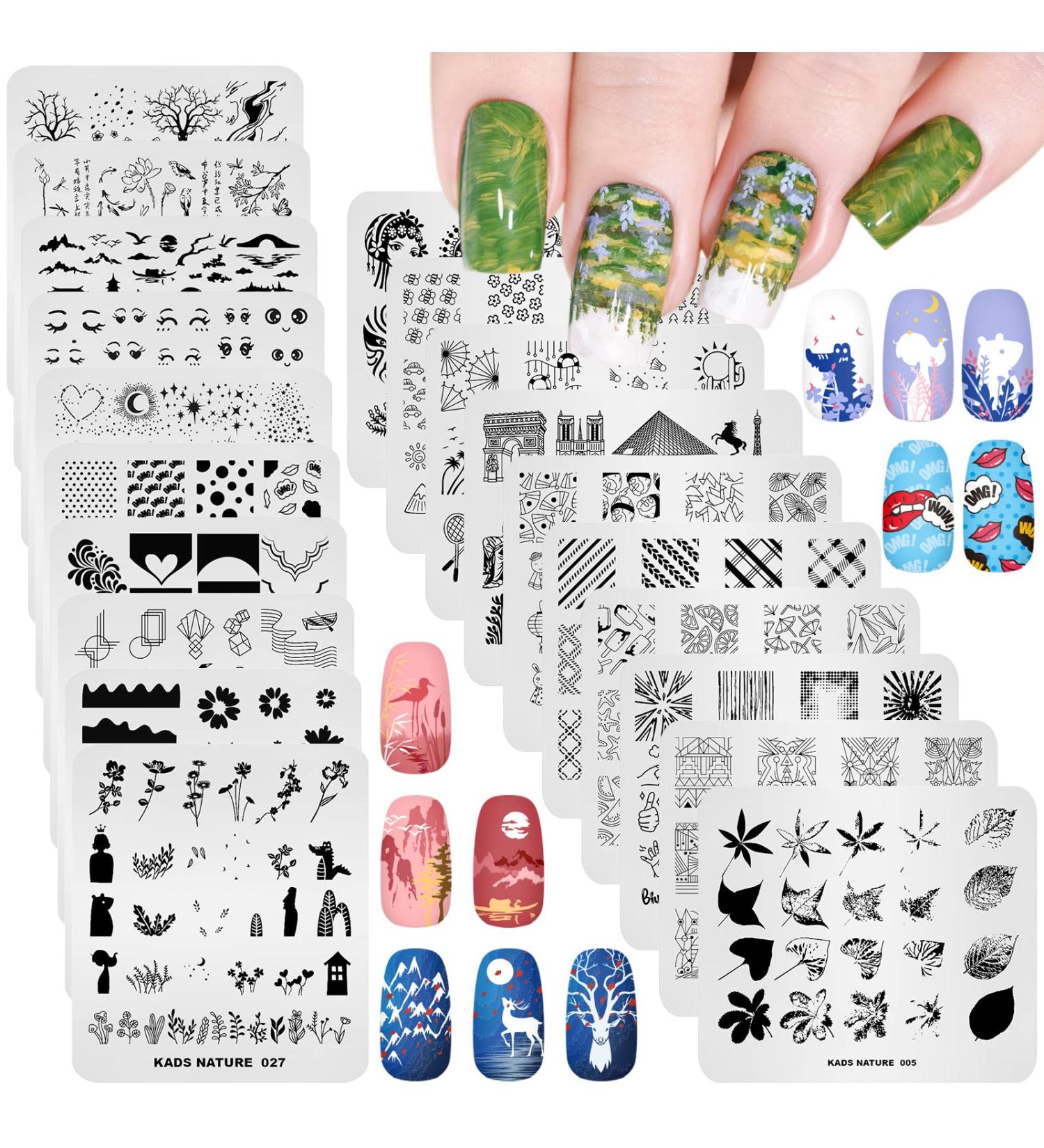 KADS Nail Stamp Plates Set - 20Pcs Leaves Flowers Animal Chinese Style Nail Art Stamping Templates - Buy Online on GoSupps.com