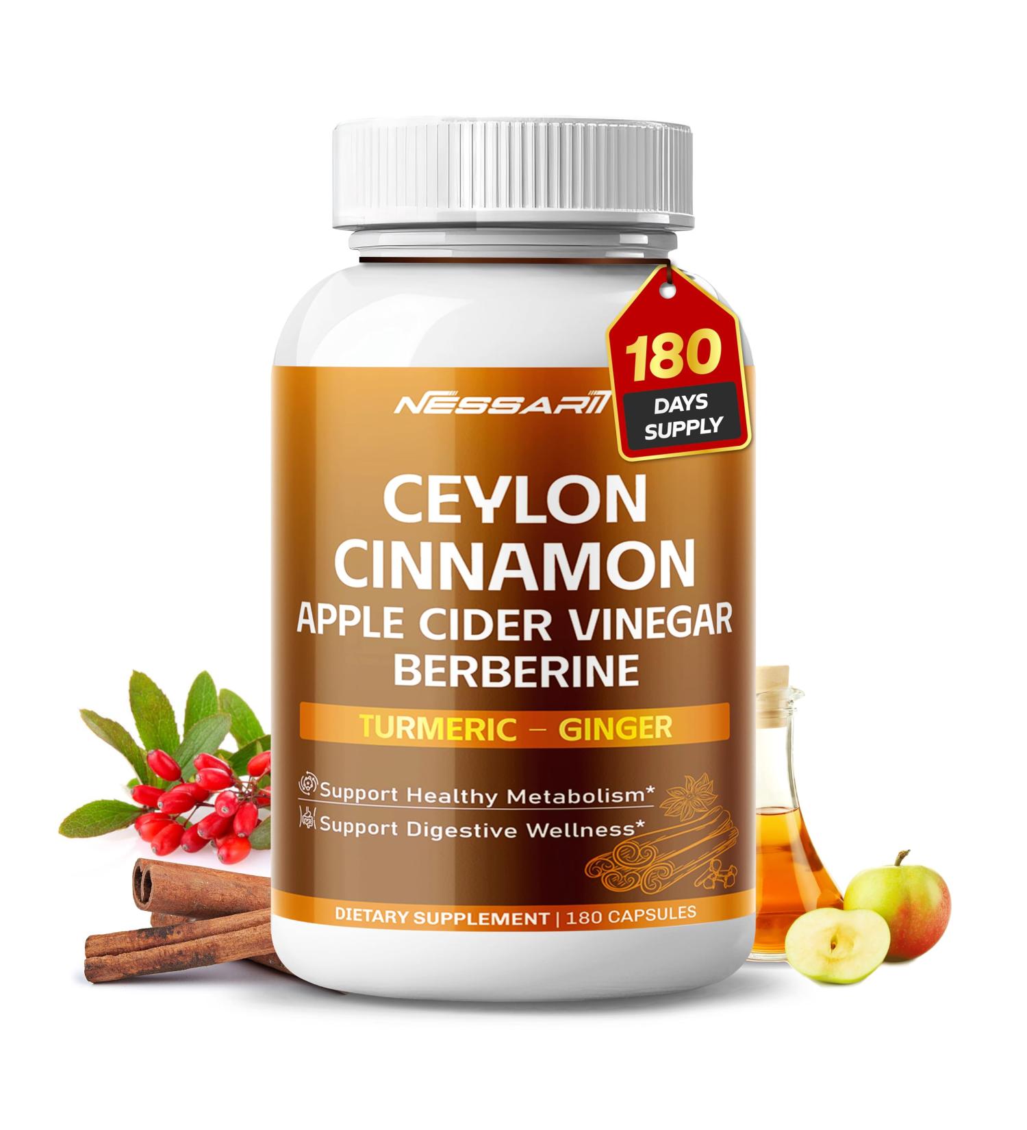 Ceylon Cinnamon Apple Cider Vinegar Berberine Turmeric & Ginger Support Metabolism & Digestion 180 Capsules 180 Count (pack of 1) - Buy Online on GoSupps.com