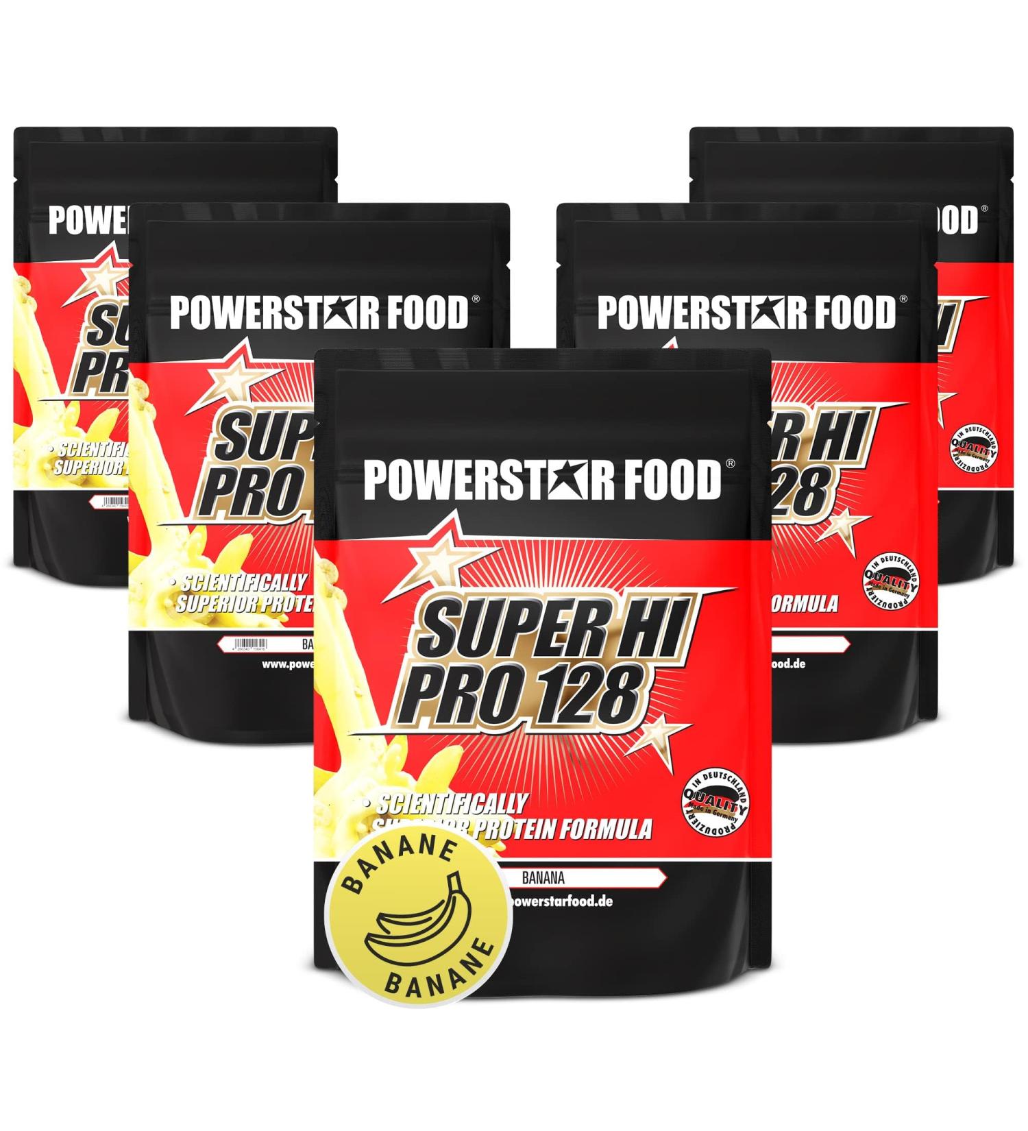 Powerstar Super Hi Pro 128 - Multi-Component Protein Powder Banana | 80% Protein | Muscle Building & Weight Loss | 5x1000g (1kg) - Buy Online on GoSupps.com