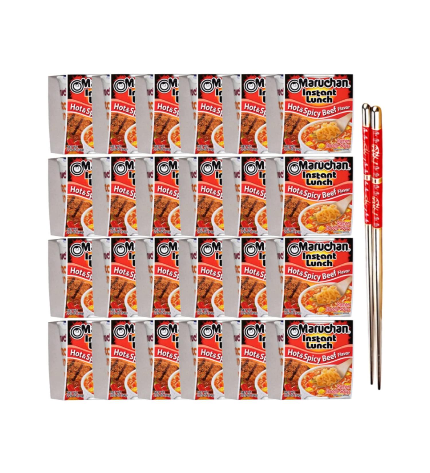 Ja Cor Instant Lunch Ramen Noodle Soup Hot and Spicy Beef Flavor Cup Noodles 2.25 oz Bulk Pack Bundle with 1-Set of Reusable Stainless Steel Chopsticks(24 Packs) - Buy Online on GoSupps.com